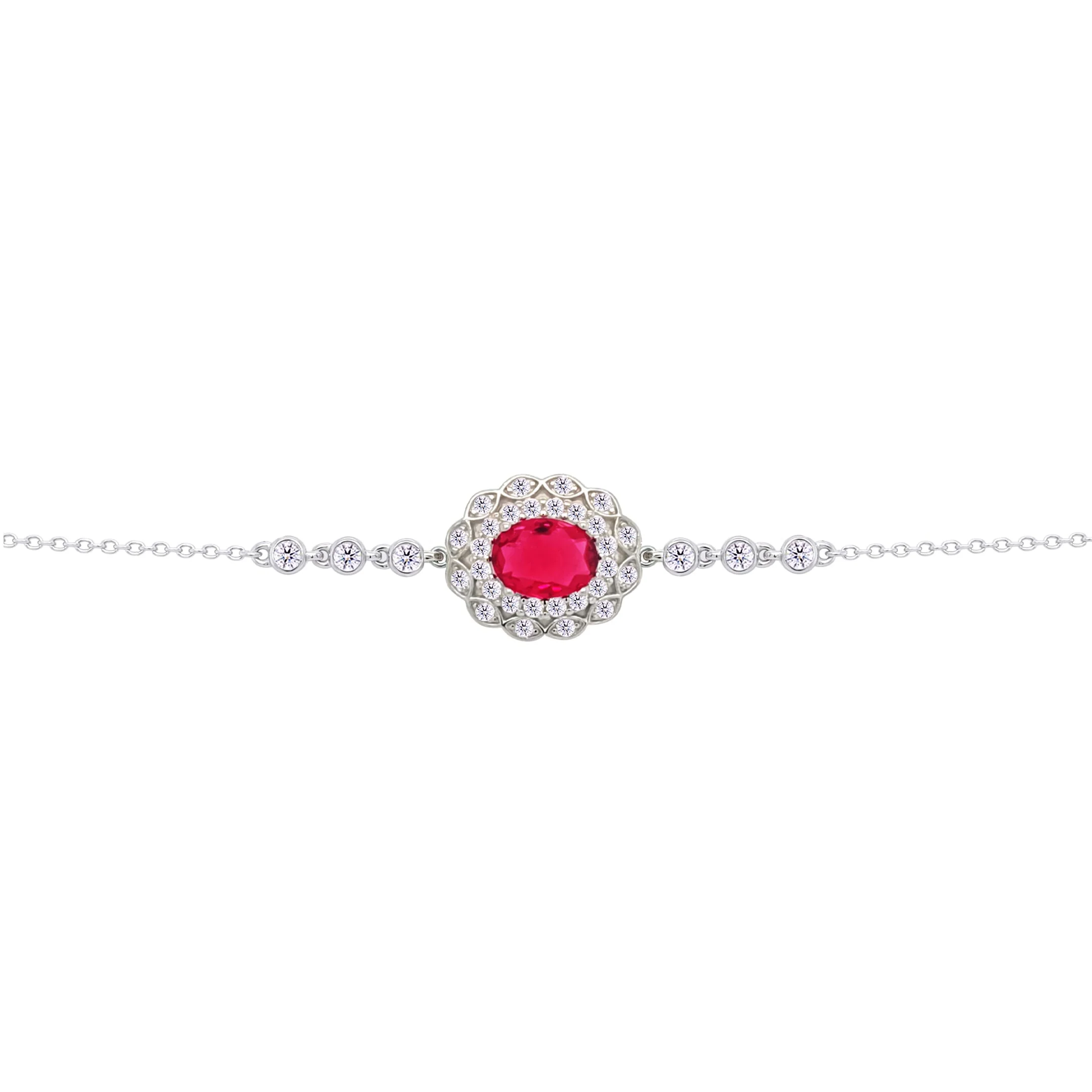 Asfour Crysta lChain Bracelet With Ruby Oval Design In 925 Sterling Silver-BD0223-WR - Image 2