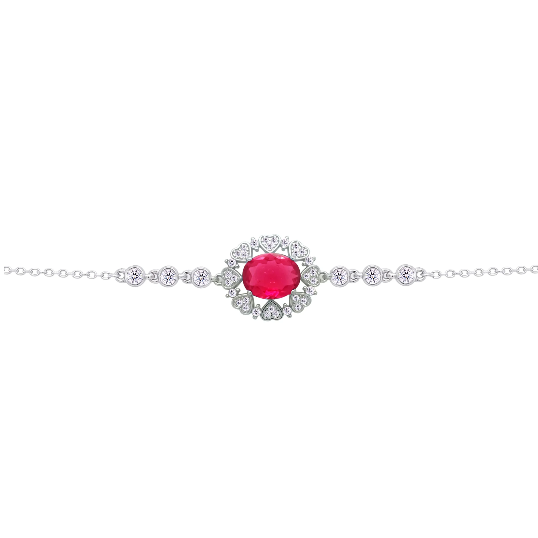 Asfour Crysta lChain Bracelet With Ruby Oval Design Inlaid With Hearts In 925 Sterling Silver-BD0217-WR - Image 2