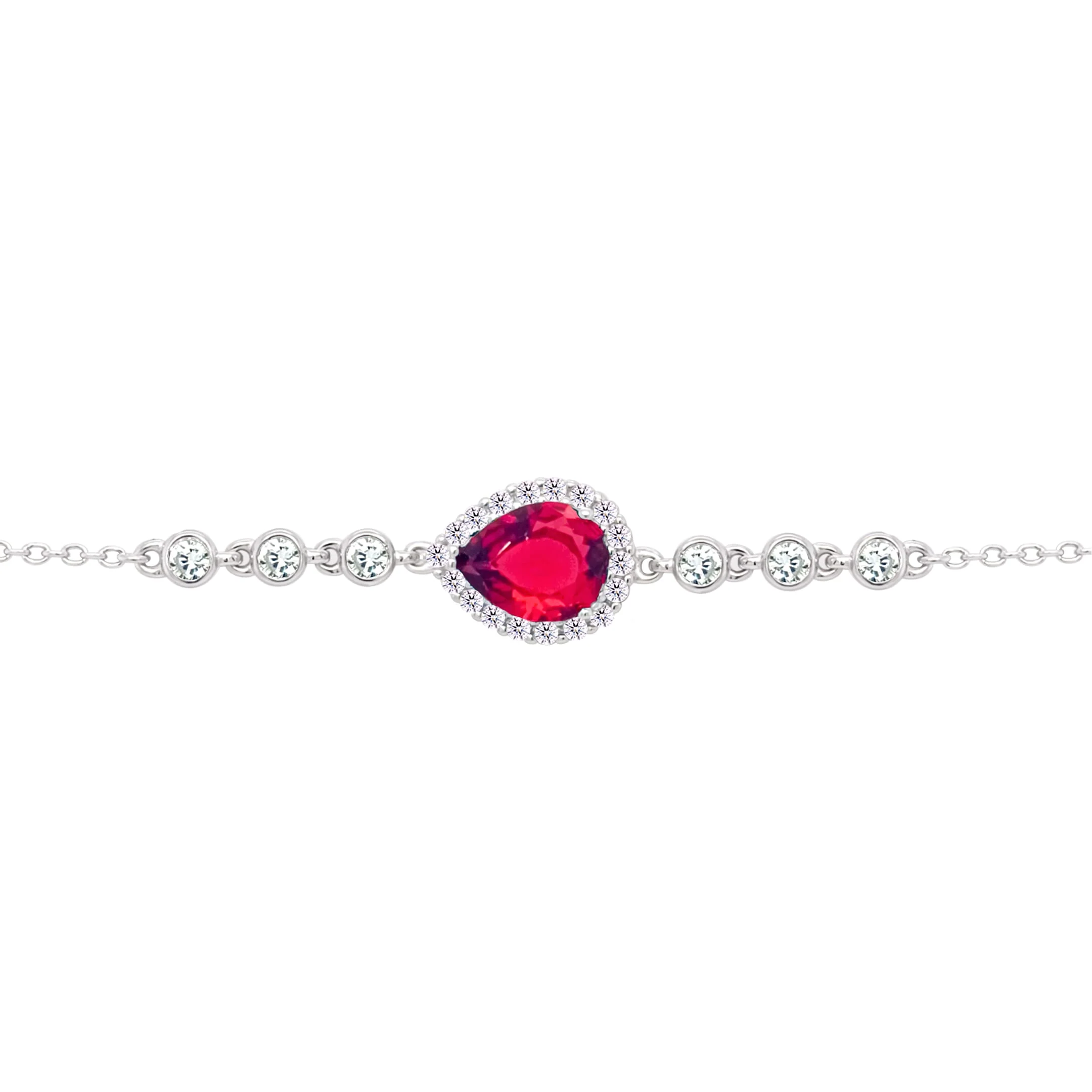 Asfour Crysta lChain Bracelet With Ruby Pear Design In 925 Sterling Silver-BD0199-R