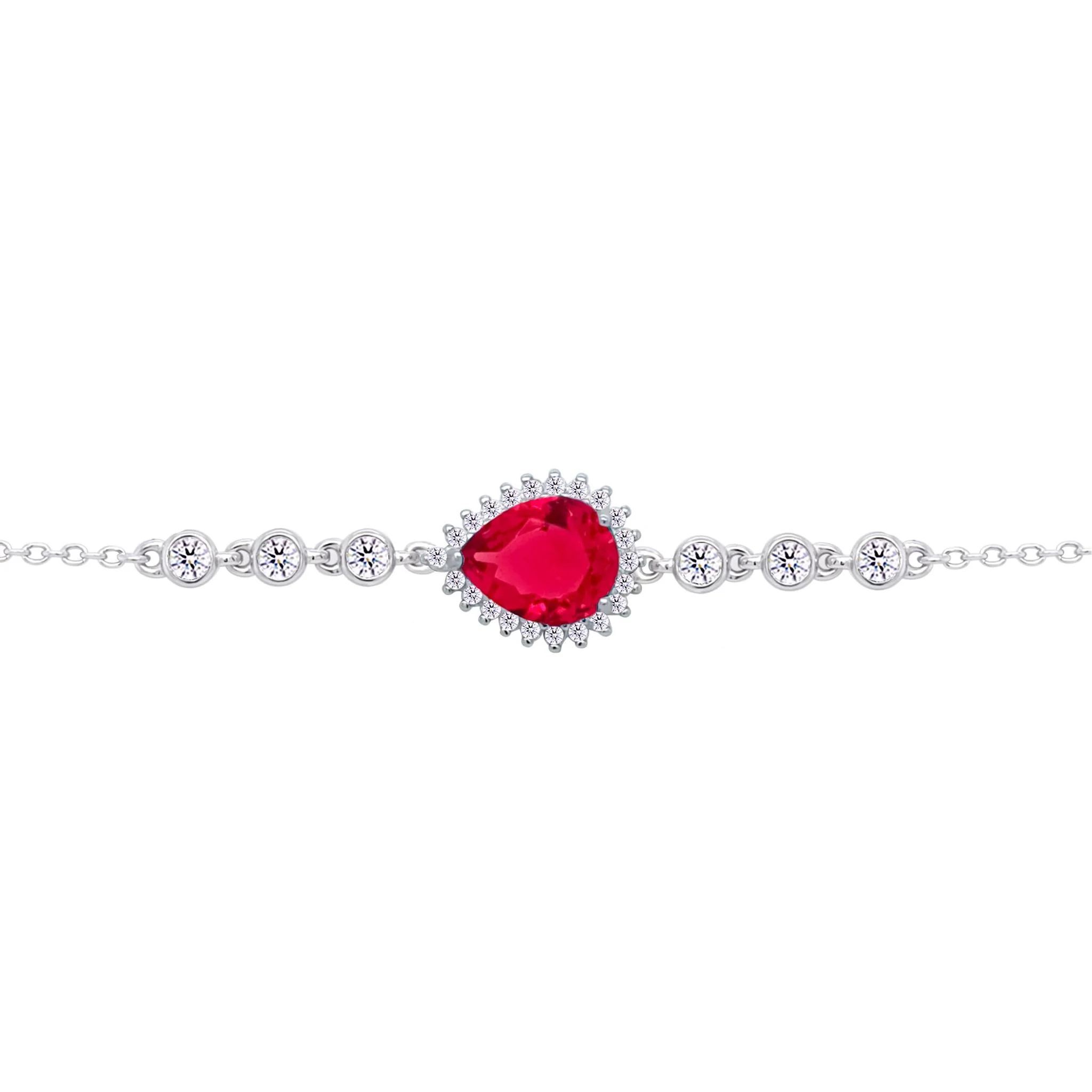 Asfour Crysta lChain Bracelet With Ruby Pear Design In 925 Sterling Silver-BD0200-R