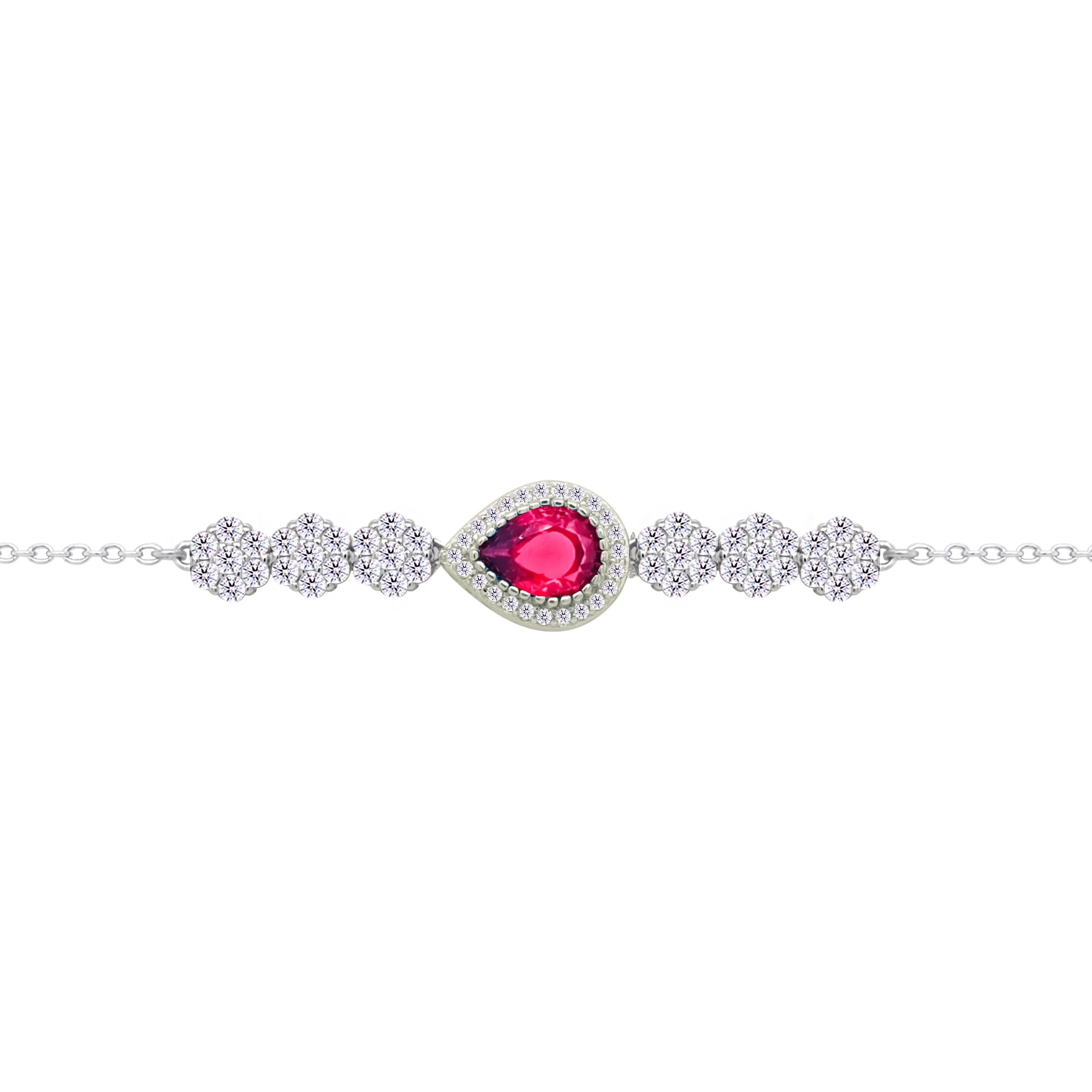Asfour Crysta lChain Bracelet With Ruby Pear Design In 925 Sterling Silver-BD0201-WR