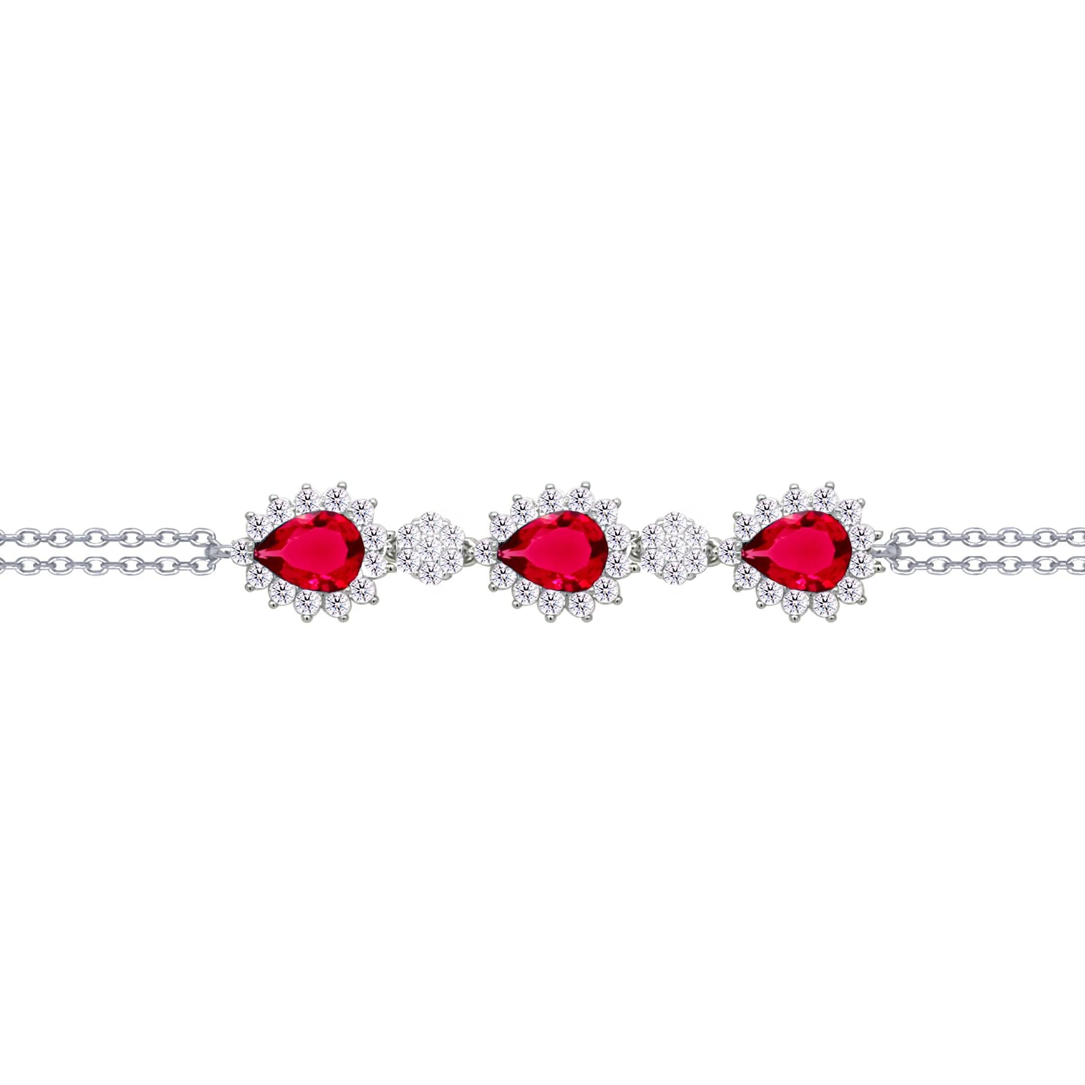 Asfour Crysta lChain Bracelet With Ruby Pears Design In 925 Sterling Silver-BD0204-WR