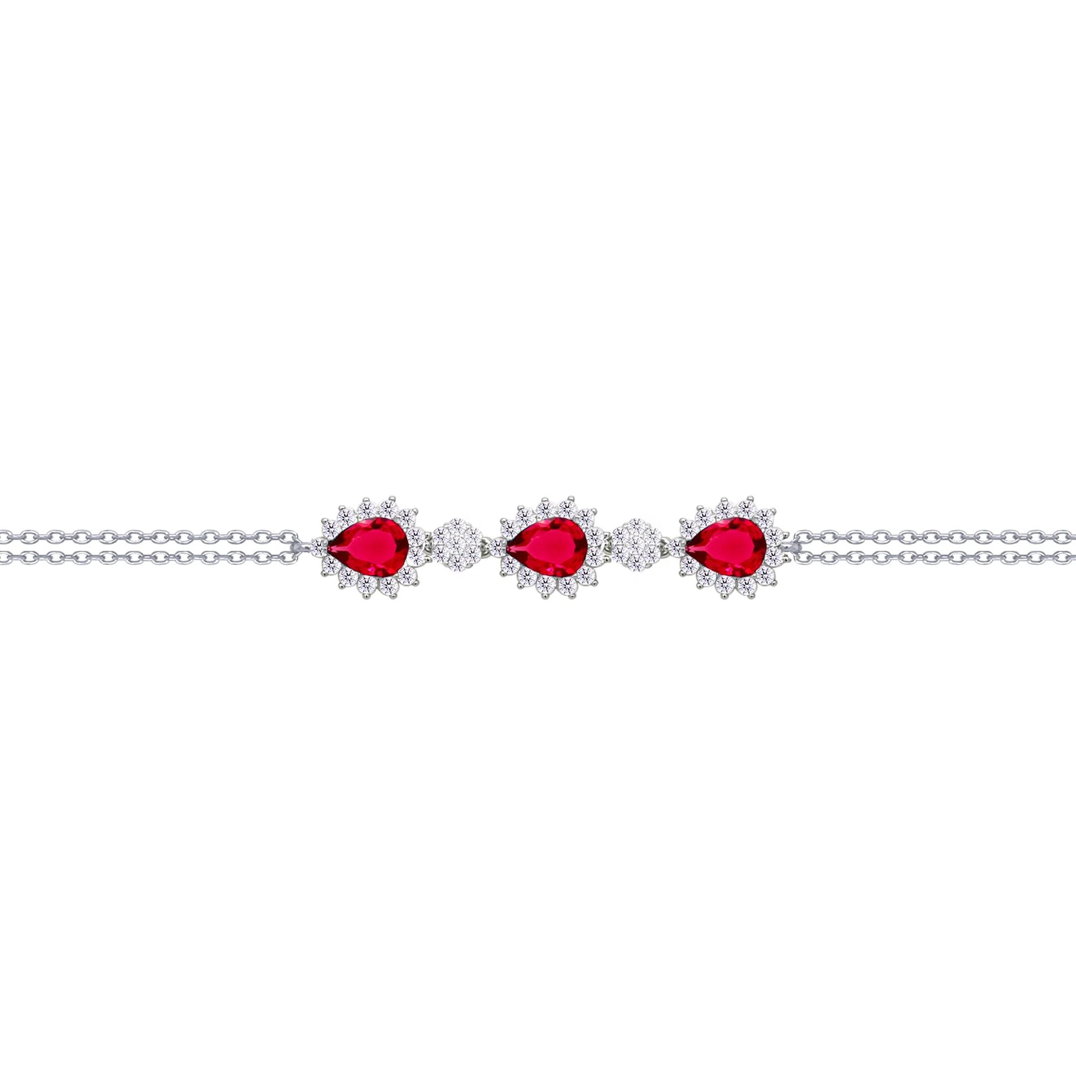 Asfour Crysta lChain Bracelet With Ruby Pears Design In 925 Sterling Silver-BD0204-WR - Image 2