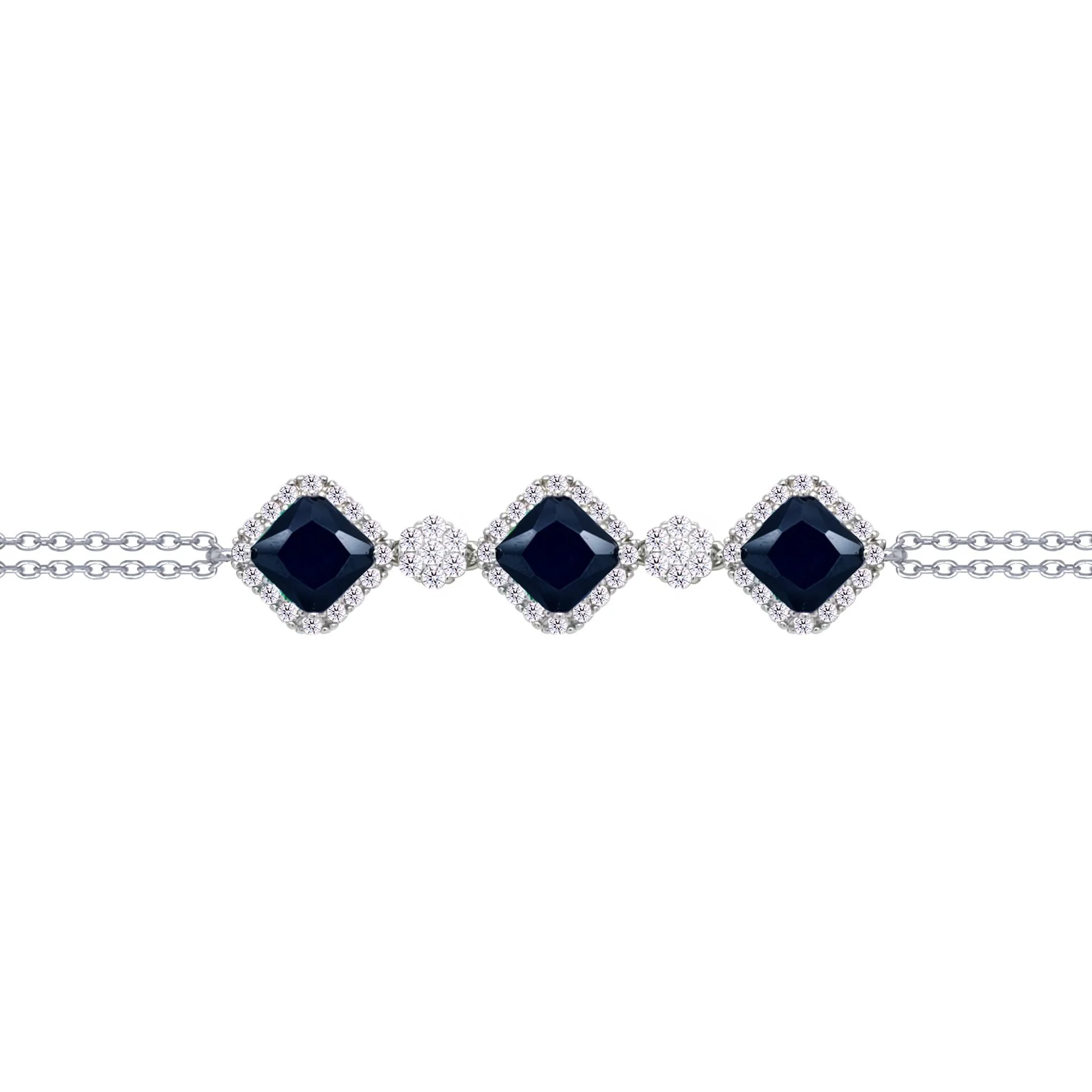 Asfour Crysta lChain Bracelet With Three Black Rhombus Design In 925 Sterling Silver-BD0227-WP