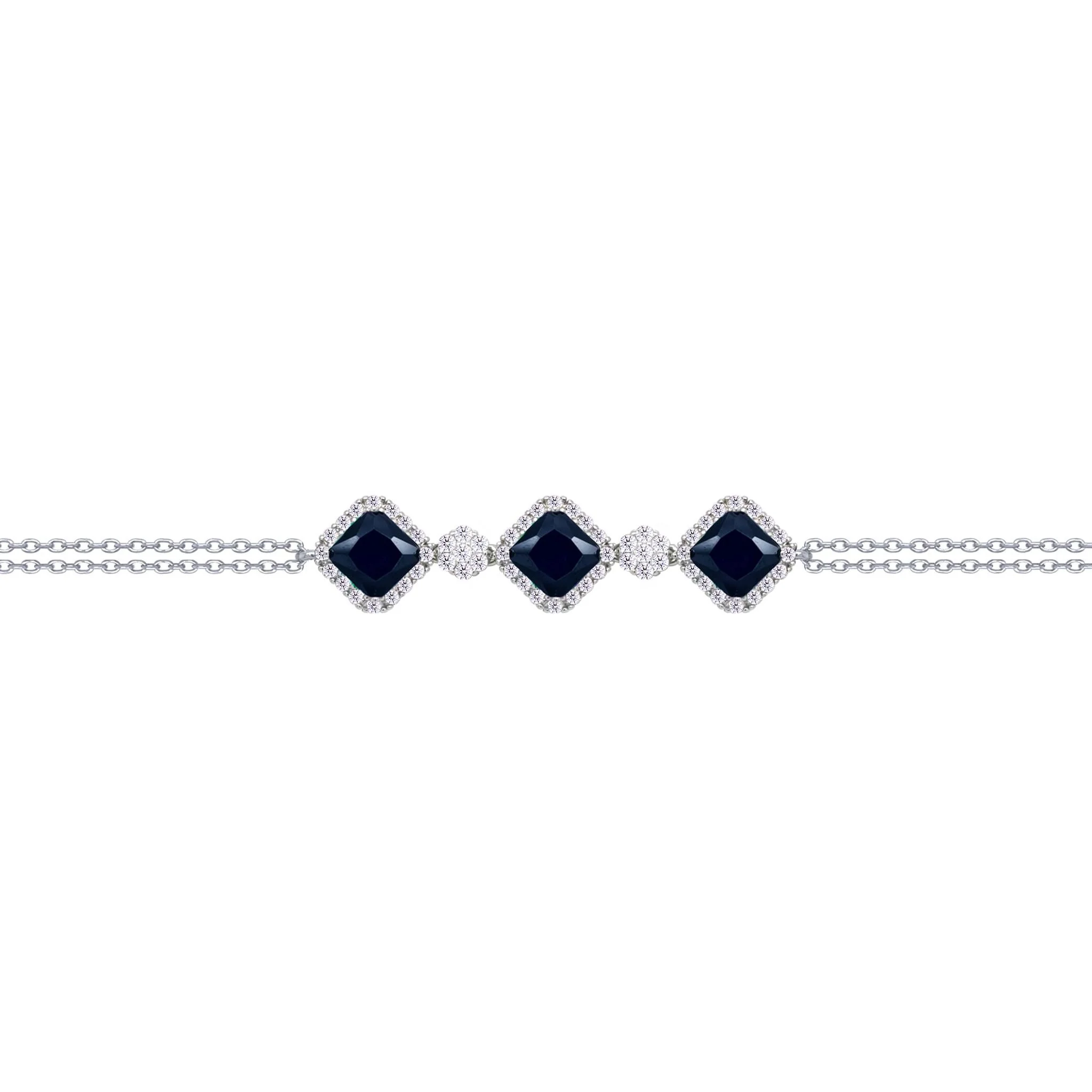 Asfour Crysta lChain Bracelet With Three Black Rhombus Design In 925 Sterling Silver-BD0227-WP - Image 2