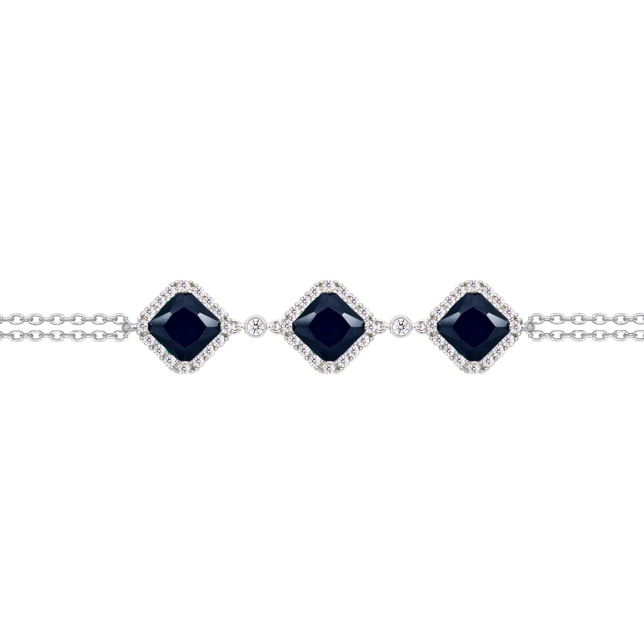 Asfour Crysta lChain Bracelet With Three Black Rhombus Design In 925 Sterling Silver-BD0228-WP