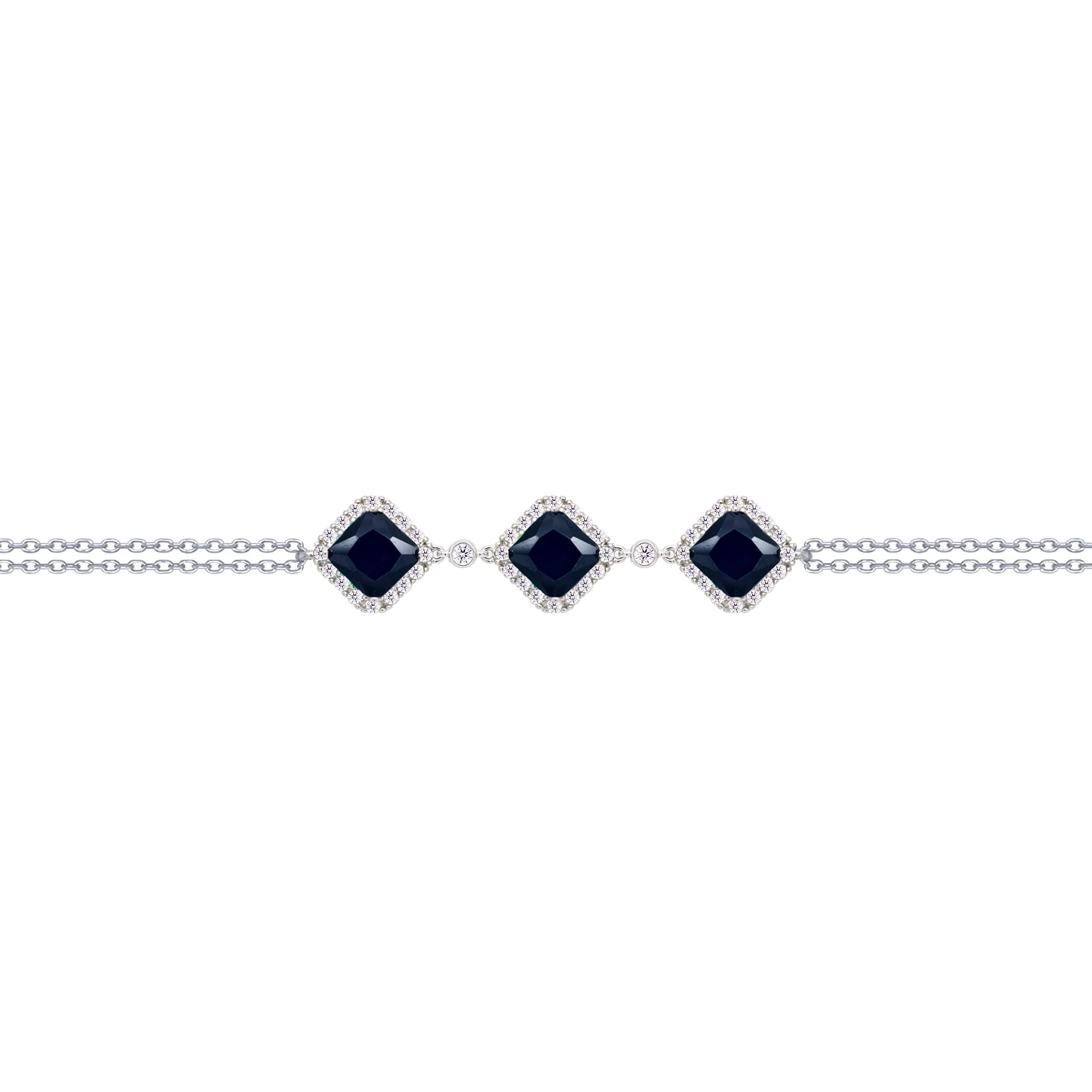 Asfour Crysta lChain Bracelet With Three Black Rhombus Design In 925 Sterling Silver-BD0228-WP - Image 2