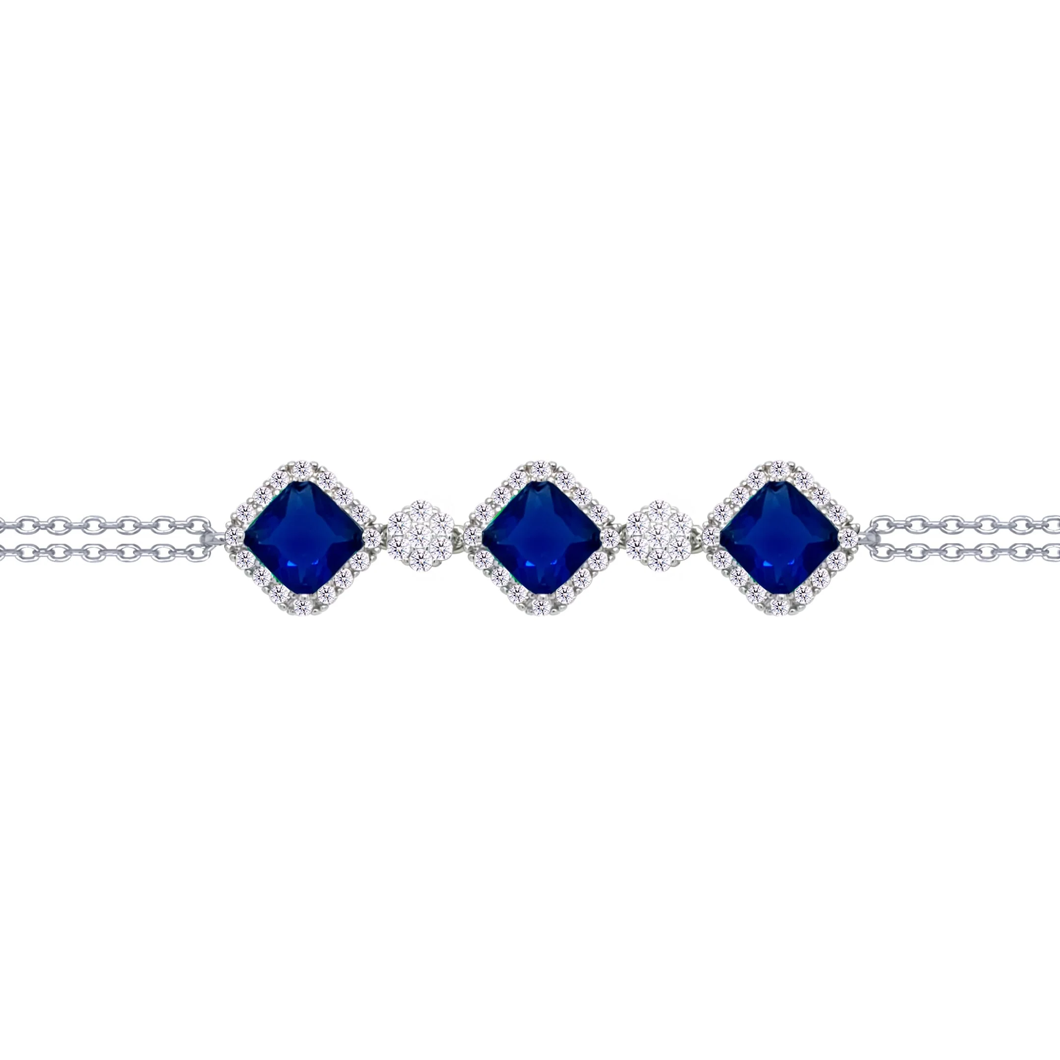 Asfour Crysta lChain Bracelet With Three Blue Rhombus Design In 925 Sterling Silver-BD0227-WB