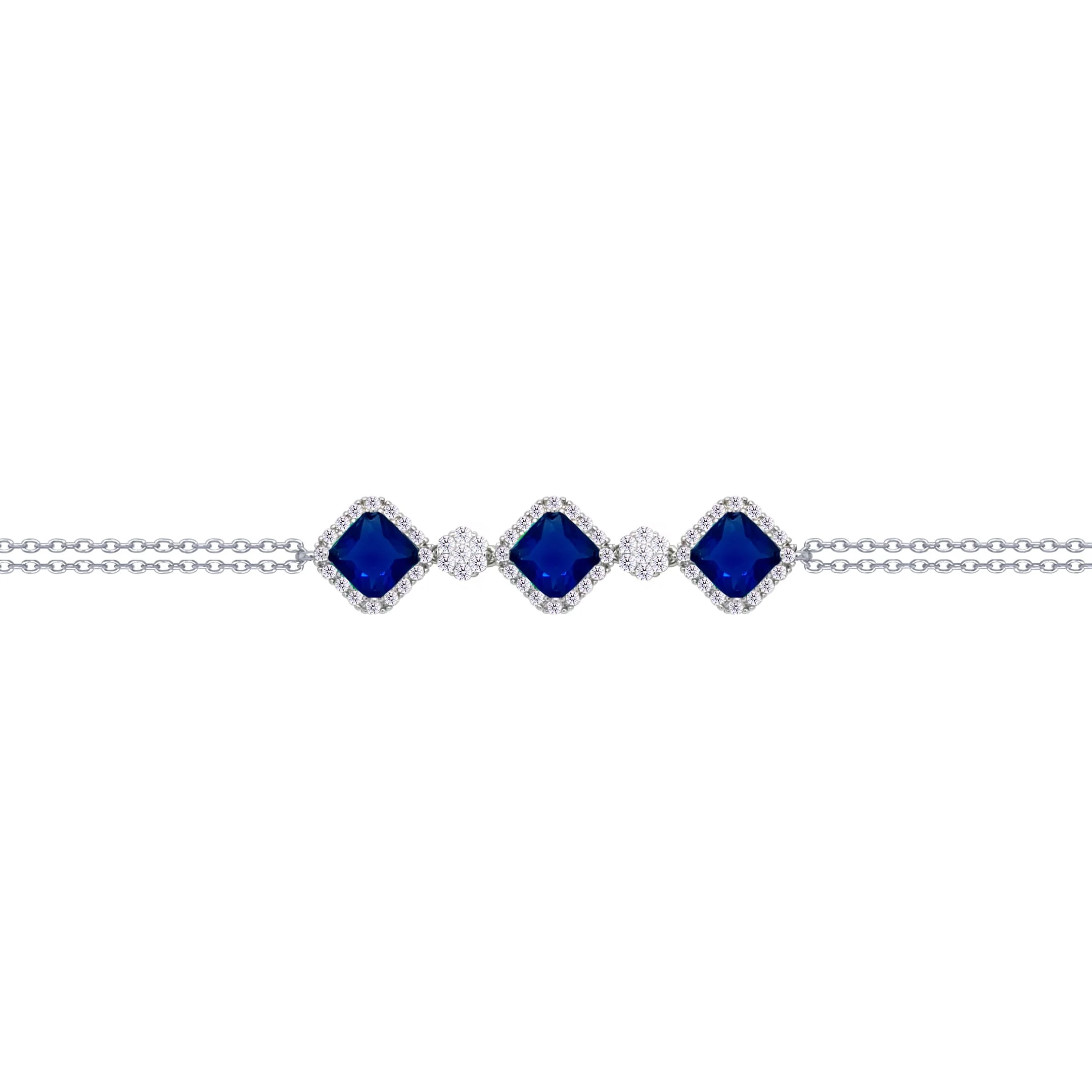 Asfour Crysta lChain Bracelet With Three Blue Rhombus Design In 925 Sterling Silver-BD0227-WB - Image 2