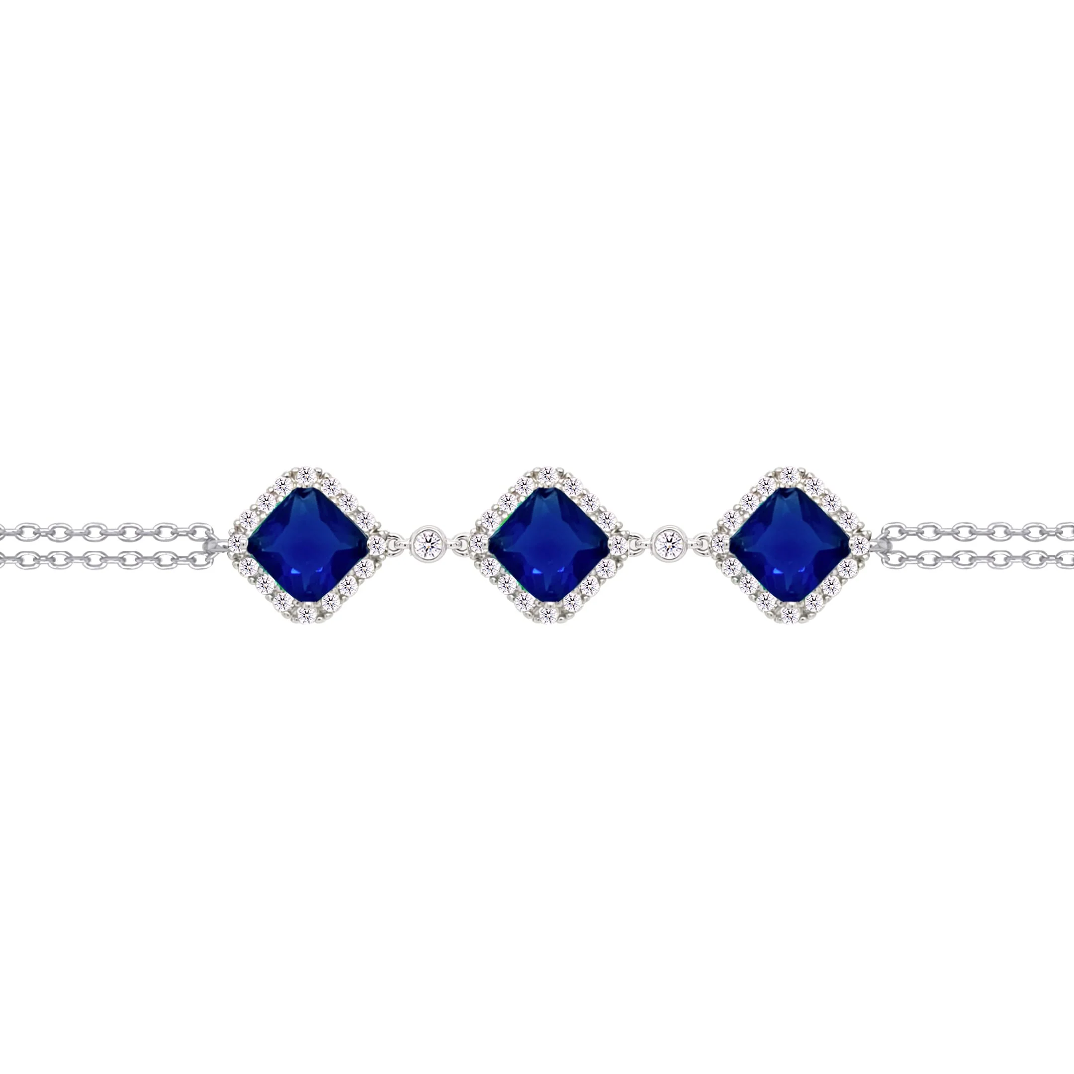 Asfour Crysta lChain Bracelet With Three Blue Rhombus Design In 925 Sterling Silver-BD0228-WB