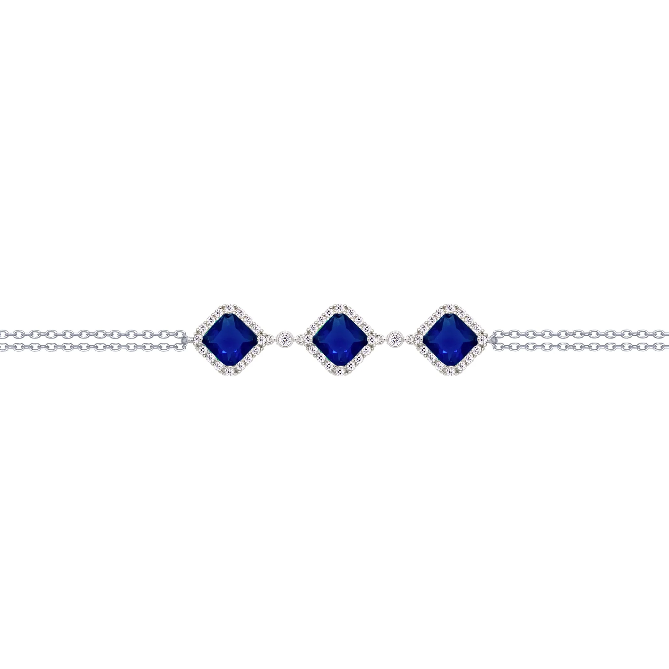 Asfour Crysta lChain Bracelet With Three Blue Rhombus Design In 925 Sterling Silver-BD0228-WB - Image 2