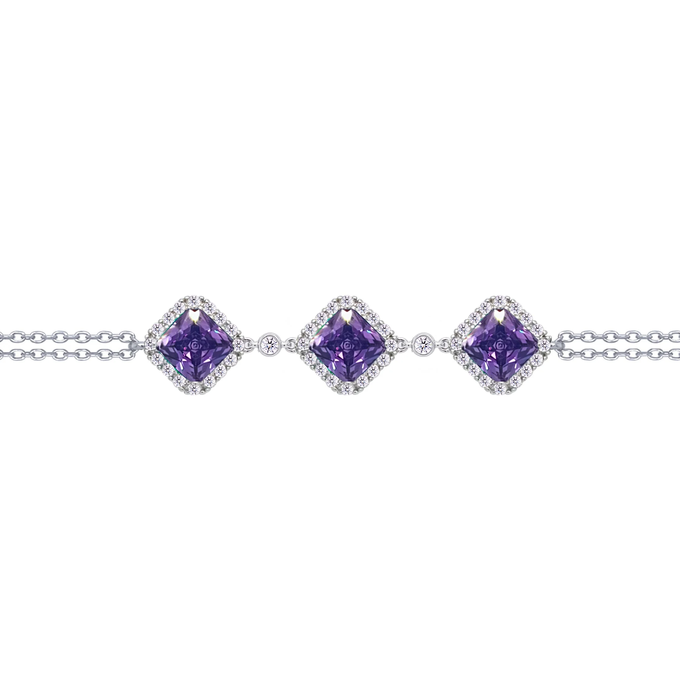 Asfour Crysta lChain Bracelet With Three Dark Tenzanite Rhombus Design In 925 Sterling Silver-BD0228-WN5