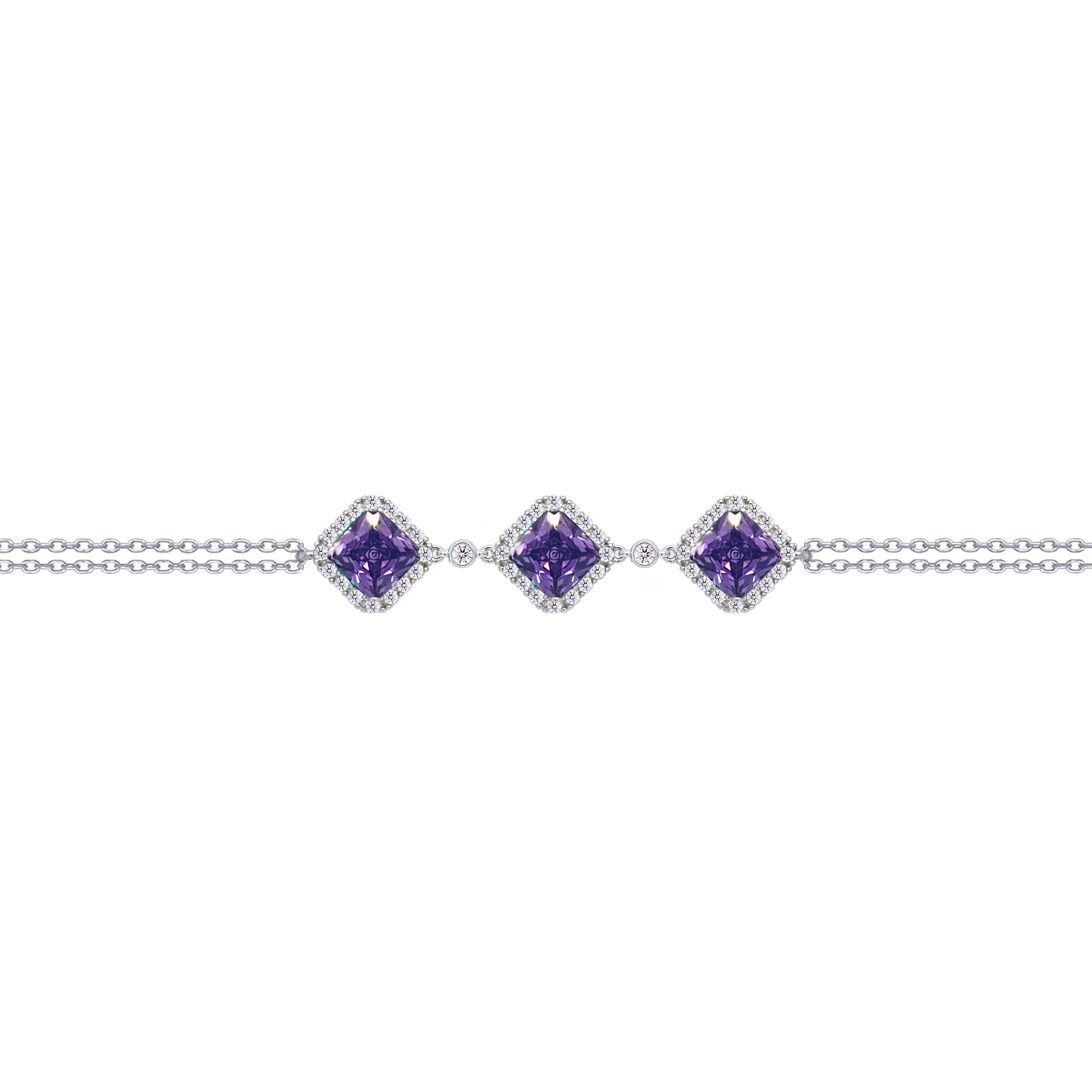 Asfour Crysta lChain Bracelet With Three Dark Tenzanite Rhombus Design In 925 Sterling Silver-BD0228-WN5 - Image 2