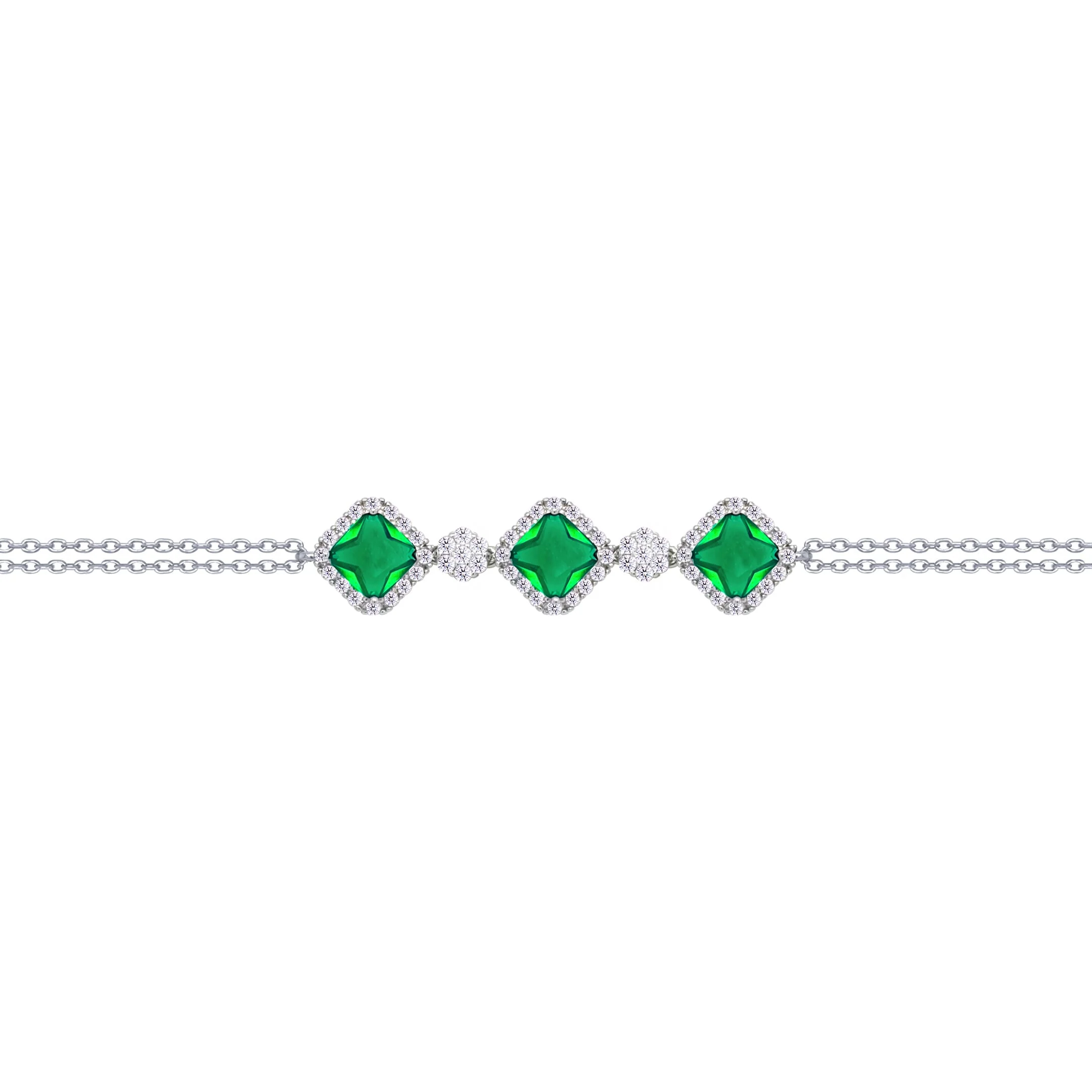 Asfour Crysta lChain Bracelet With Three Emerald Rhombus Zircon In 925 Sterling Silver-BD0227-WG - Image 2