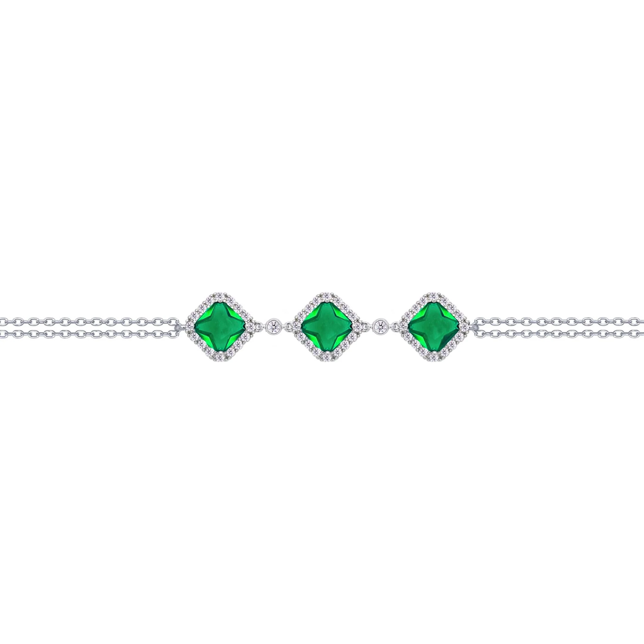 Asfour Crysta lChain Bracelet With Three Emerald Rhombus Zircon In 925 Sterling Silver-BD0228-WG - Image 2