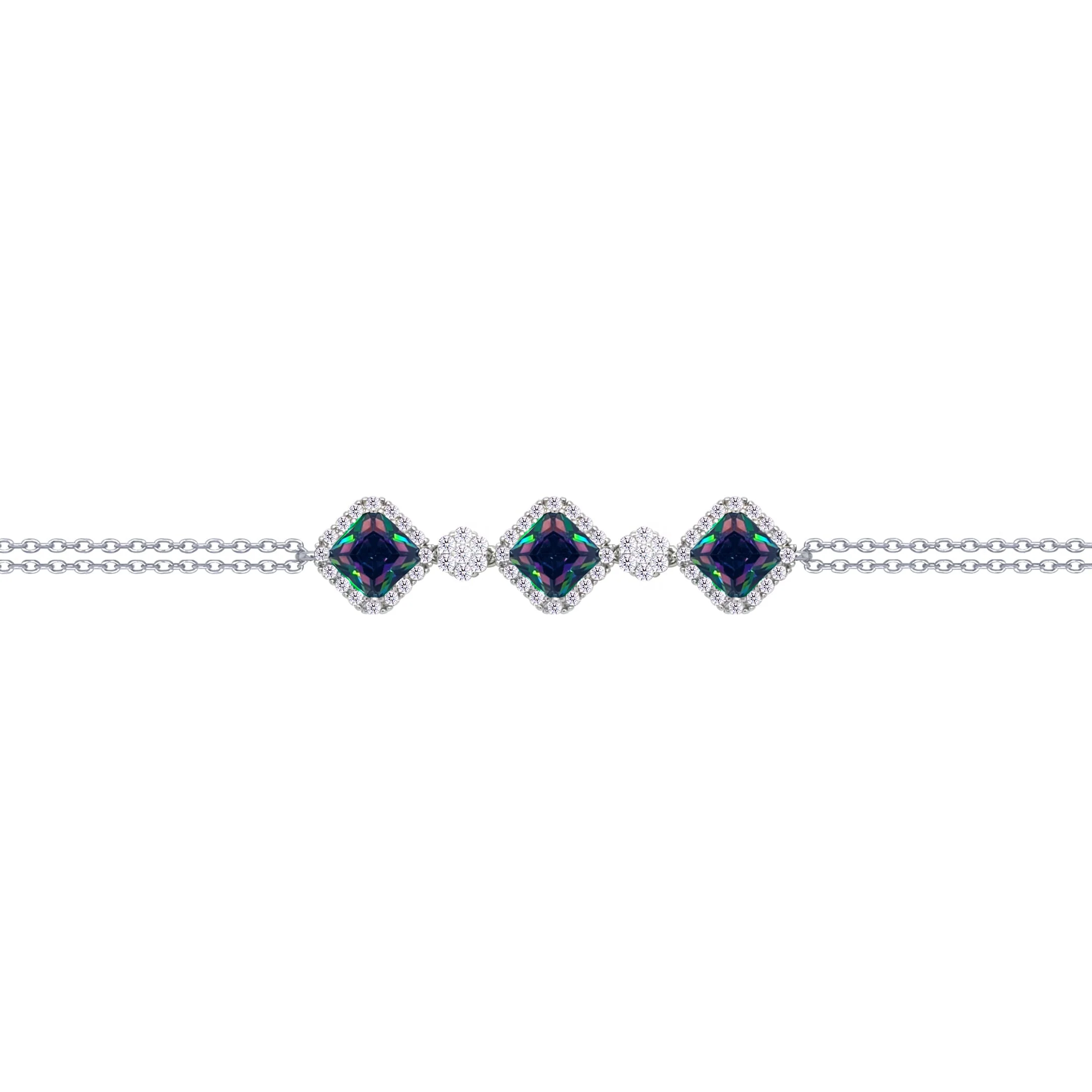 Asfour Crysta lChain Bracelet With Three Multi Color Rhombus Design In 925 Sterling Silver-BD0227-WAP - Image 2
