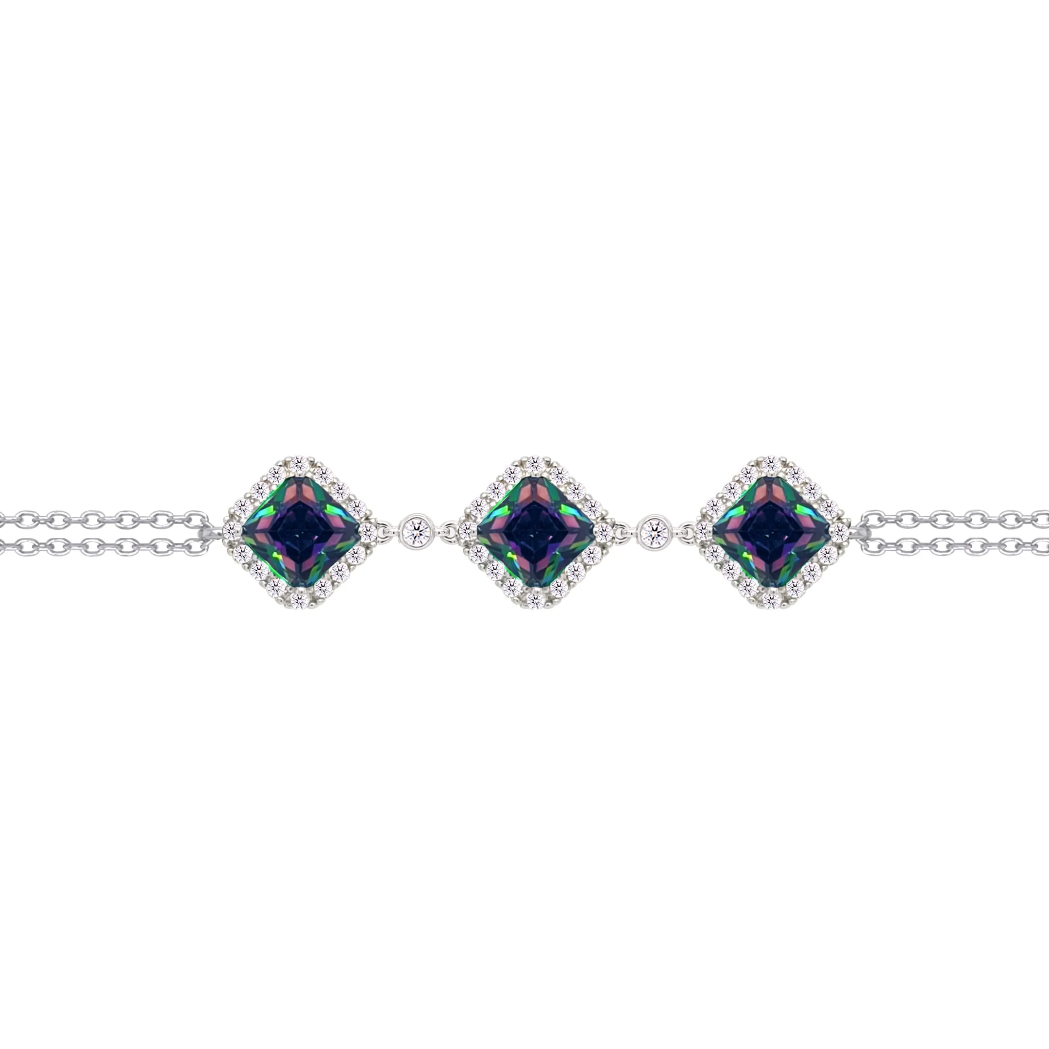 Asfour Crysta lChain Bracelet With Three Multi Color Rhombus Design In 925 Sterling Silver-BD0228-WAP