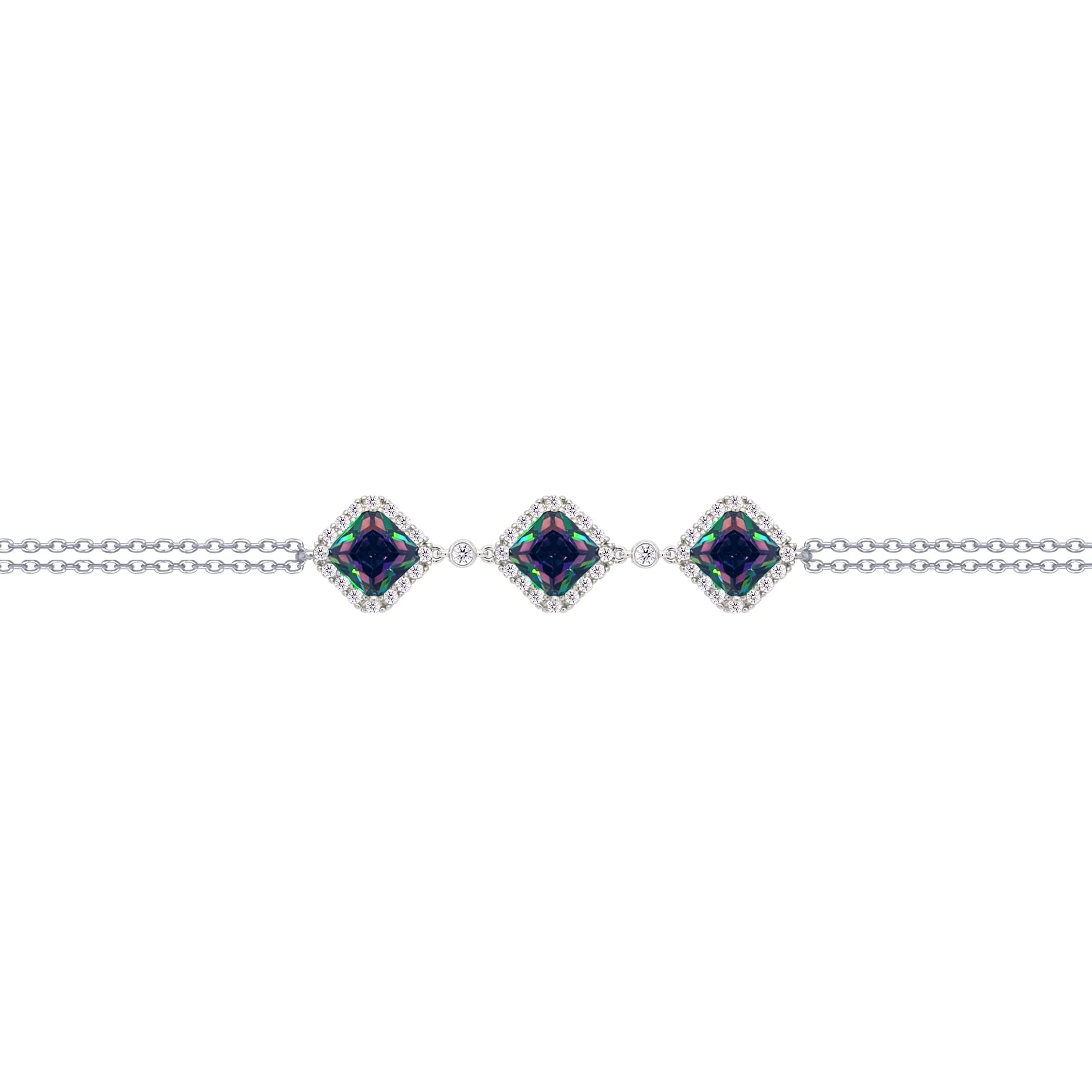 Asfour Crysta lChain Bracelet With Three Multi Color Rhombus Design In 925 Sterling Silver-BD0228-WAP - Image 2