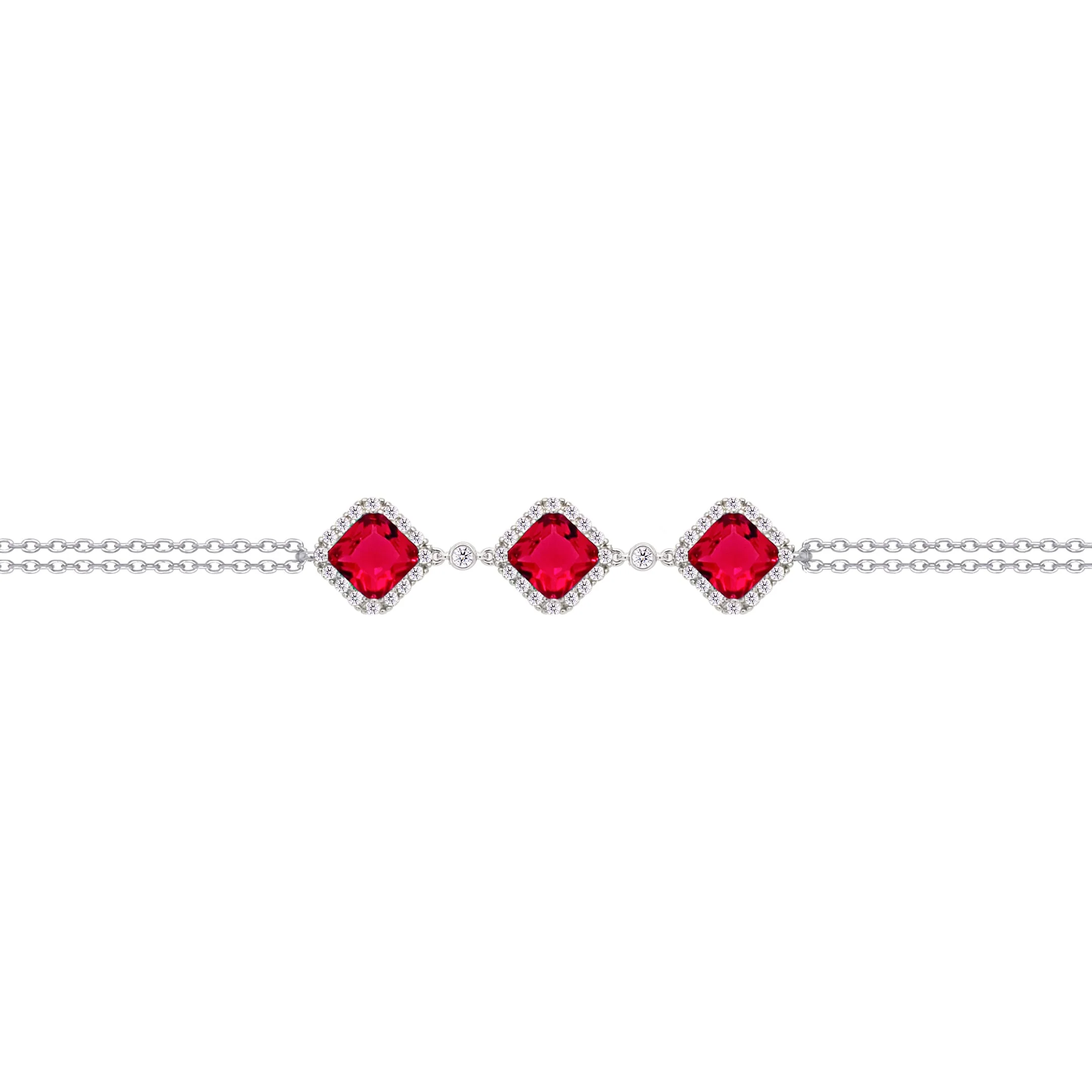 Asfour Crysta lChain Bracelet With Three Ruby Rhombus Design In 925 Sterling Silver-BD0228-WR - Image 2