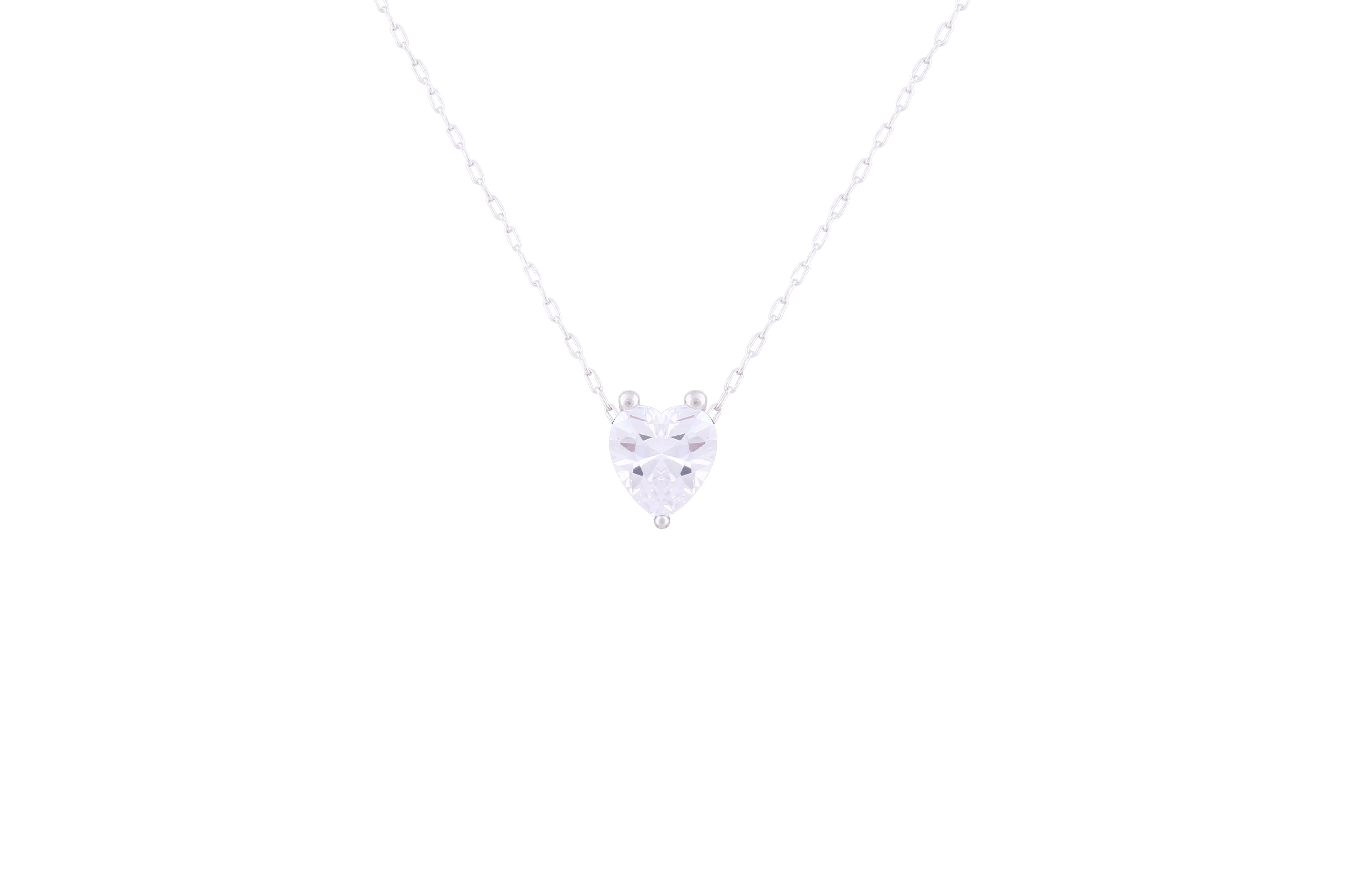 Asfour Crystal 925 Sterling Silver Chain Necklace With Clear Pendant