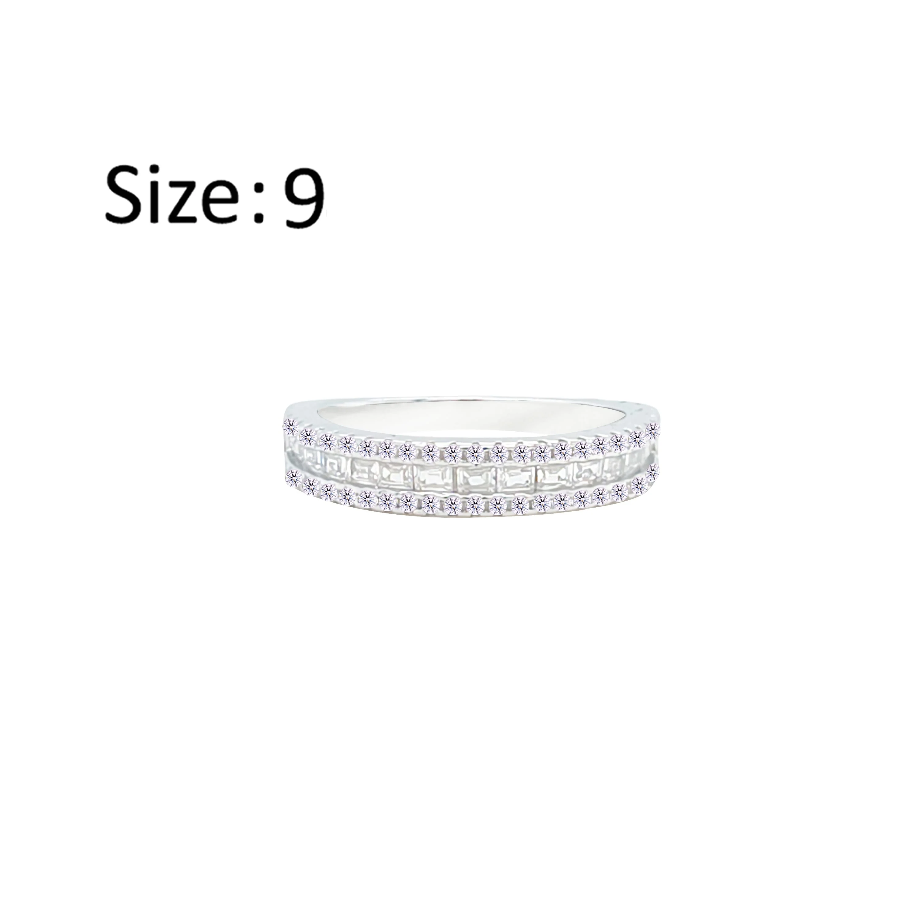 Asfour Crystal Band Ring Inlaid With Baguette & Round Stones In 925 Sterling Silver-RM0104-9