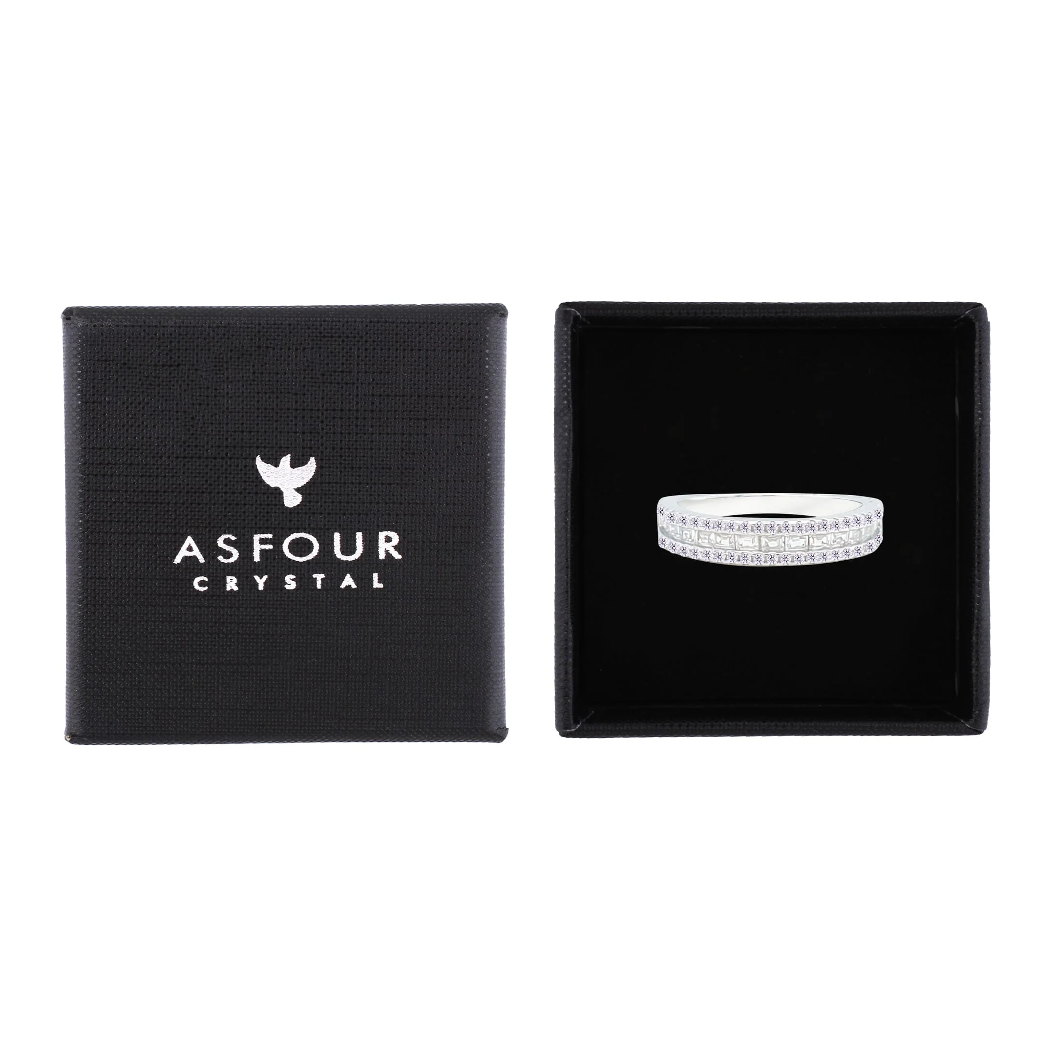 Asfour Crystal Band Ring Inlaid With Baguette & Round Stones In 925 Sterling Silver-RM0104-9 - Image 2