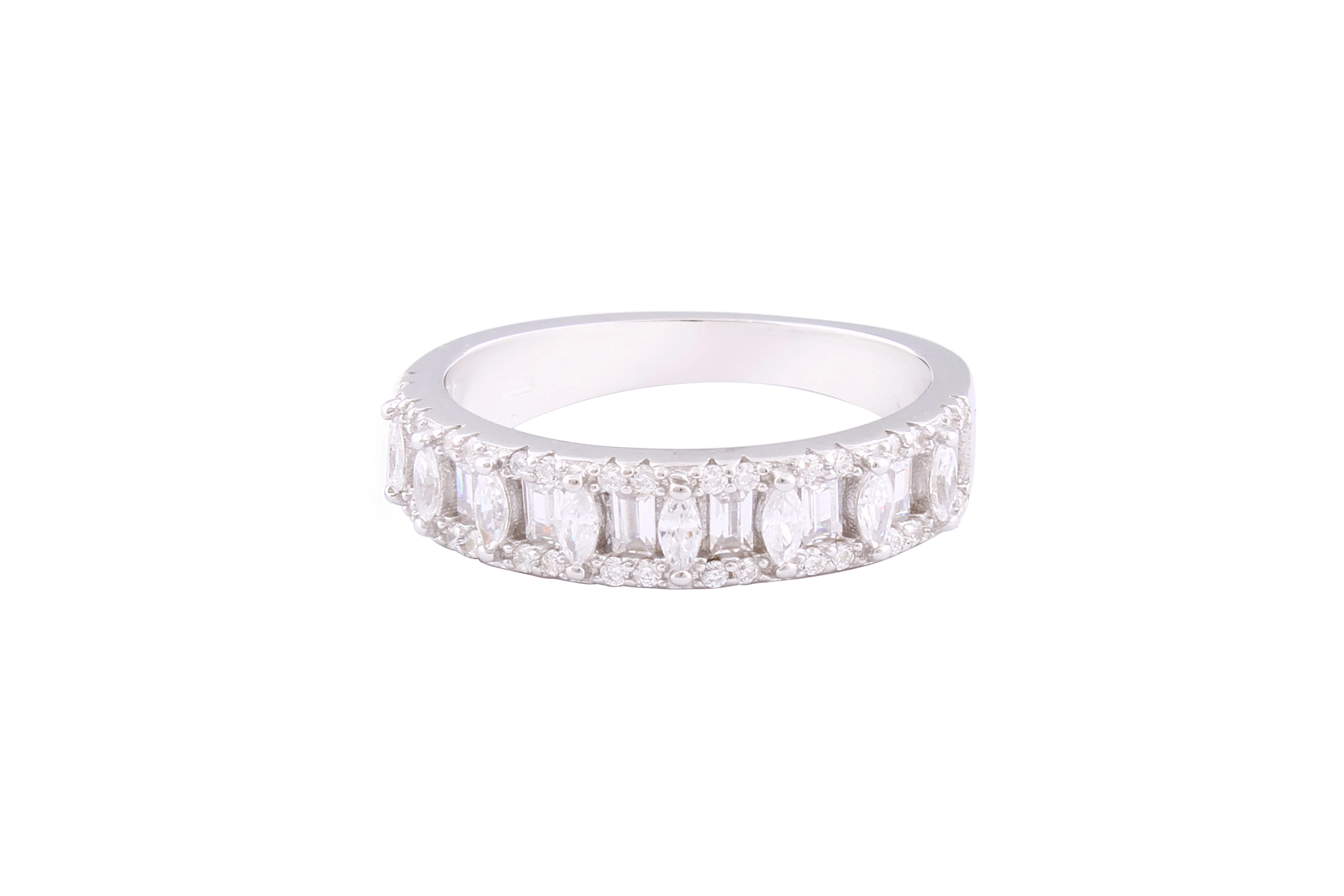 Asfour Crystal Band Ring With Baguette & Marquise Zircon Stones In 925 Sterling Silver-RD0155-7 - Image 2