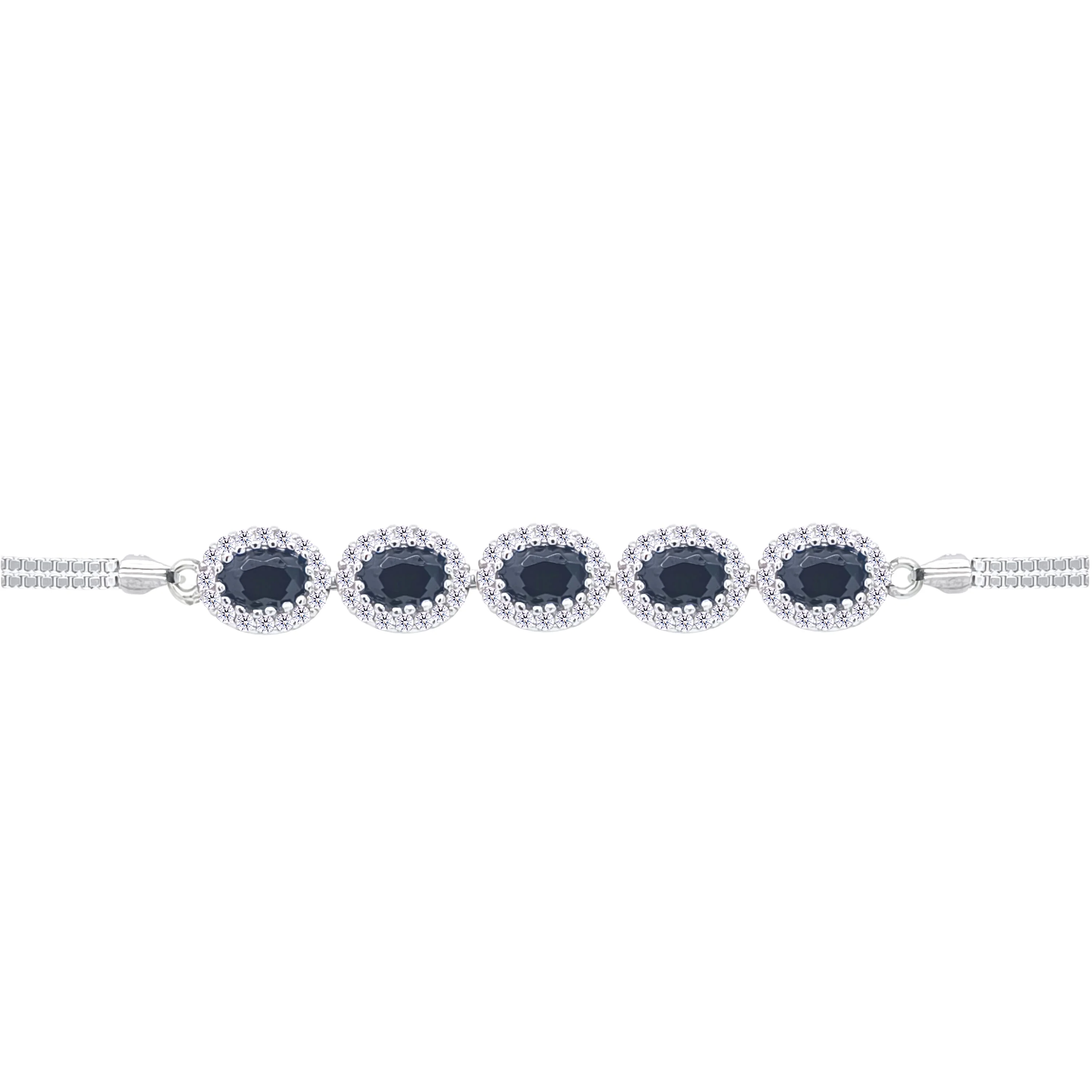 Asfour Crystal Box Chain Bracelet With Black Oval Design In 925 Sterling Silver-BD0305-P