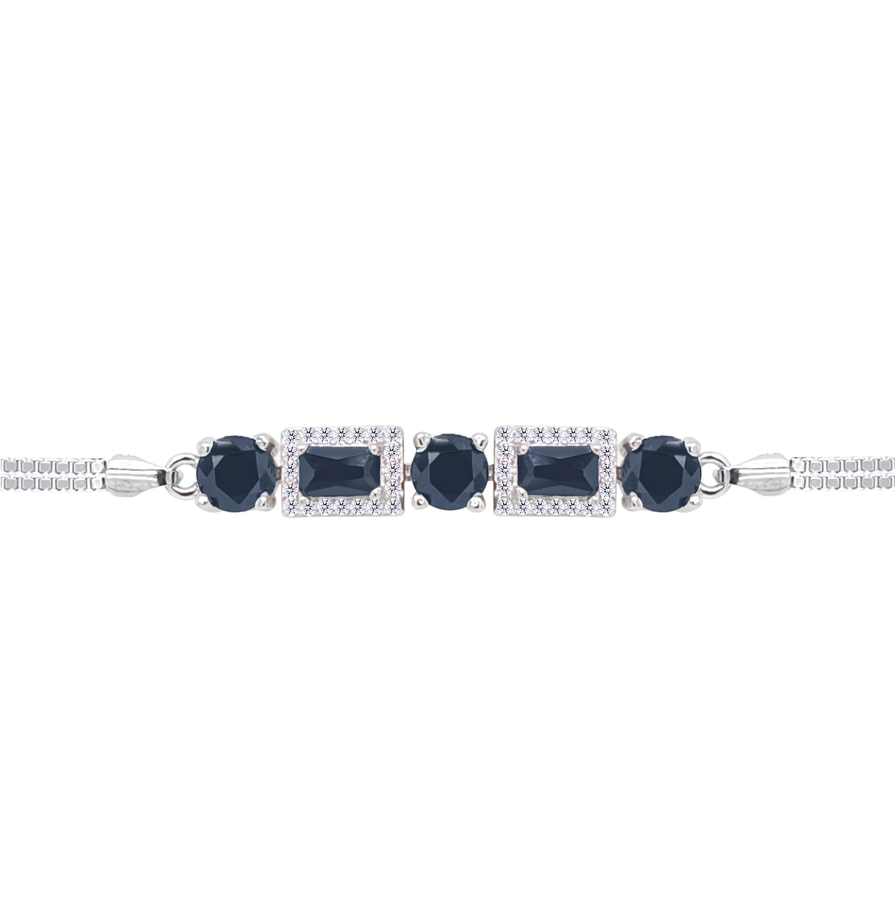 Asfour Crystal Box Chain Bracelet With Black Round & Emerald Stones In 925 Sterling Silver-BD0311-P