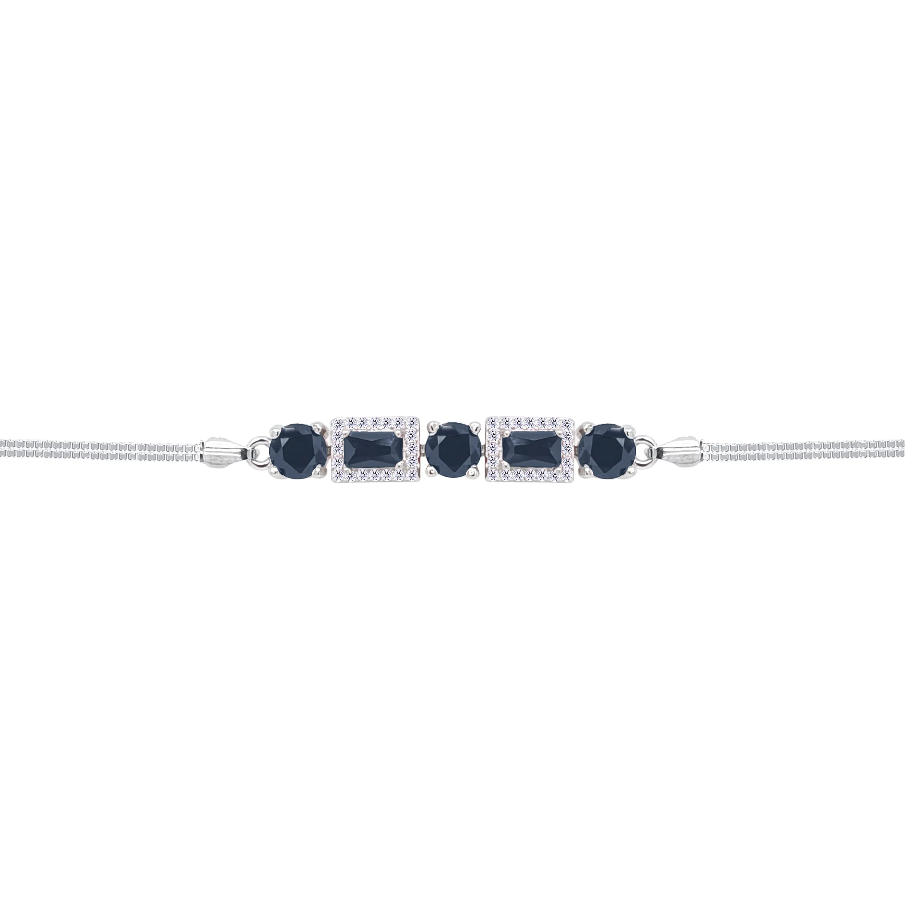 Asfour Crystal Box Chain Bracelet With Black Round & Emerald Stones In 925 Sterling Silver-BD0311-P - Image 2