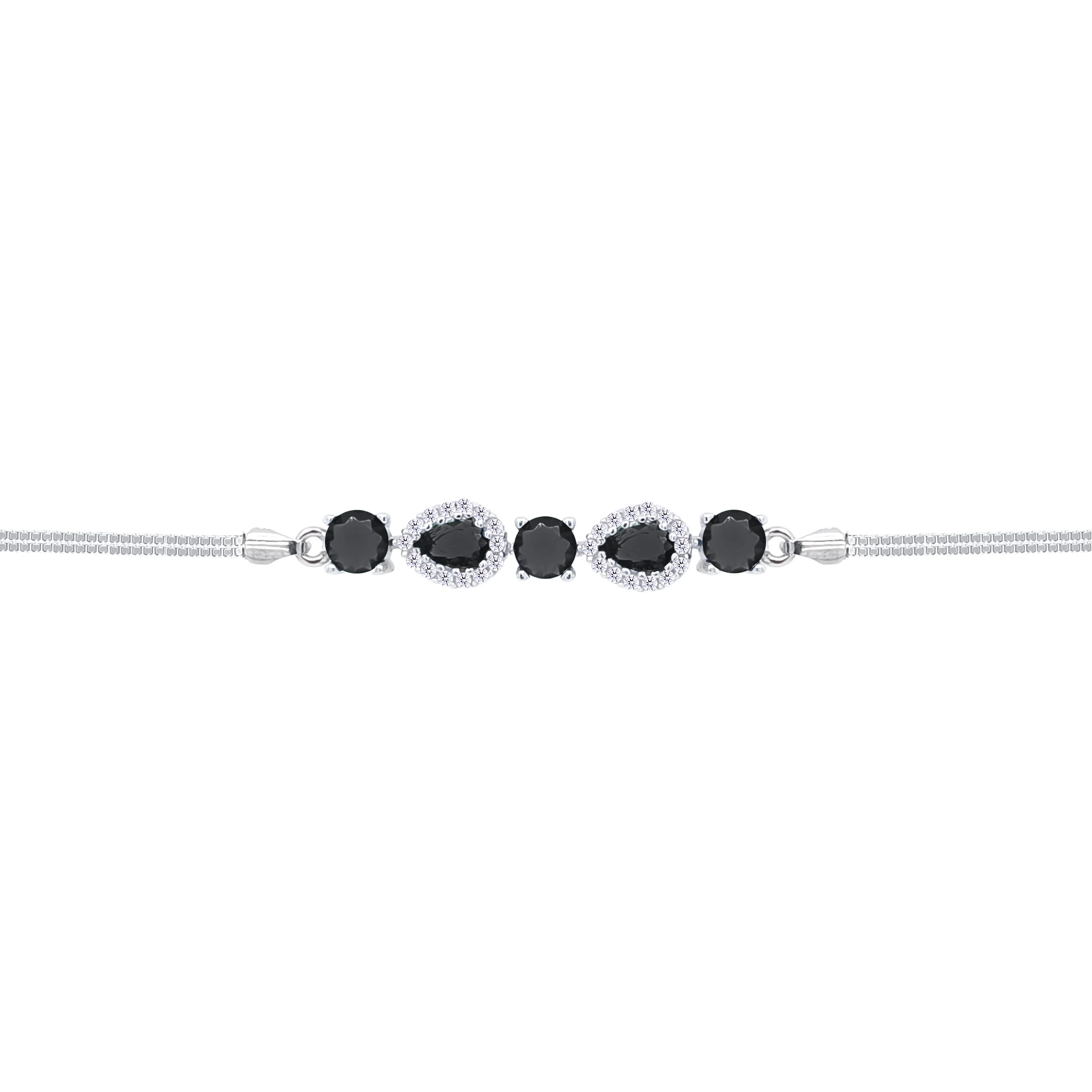 Asfour Crystal Box Chain Bracelet With Black Round & Pear Stones In 925 Sterling Silver-BD0310-P - Image 2