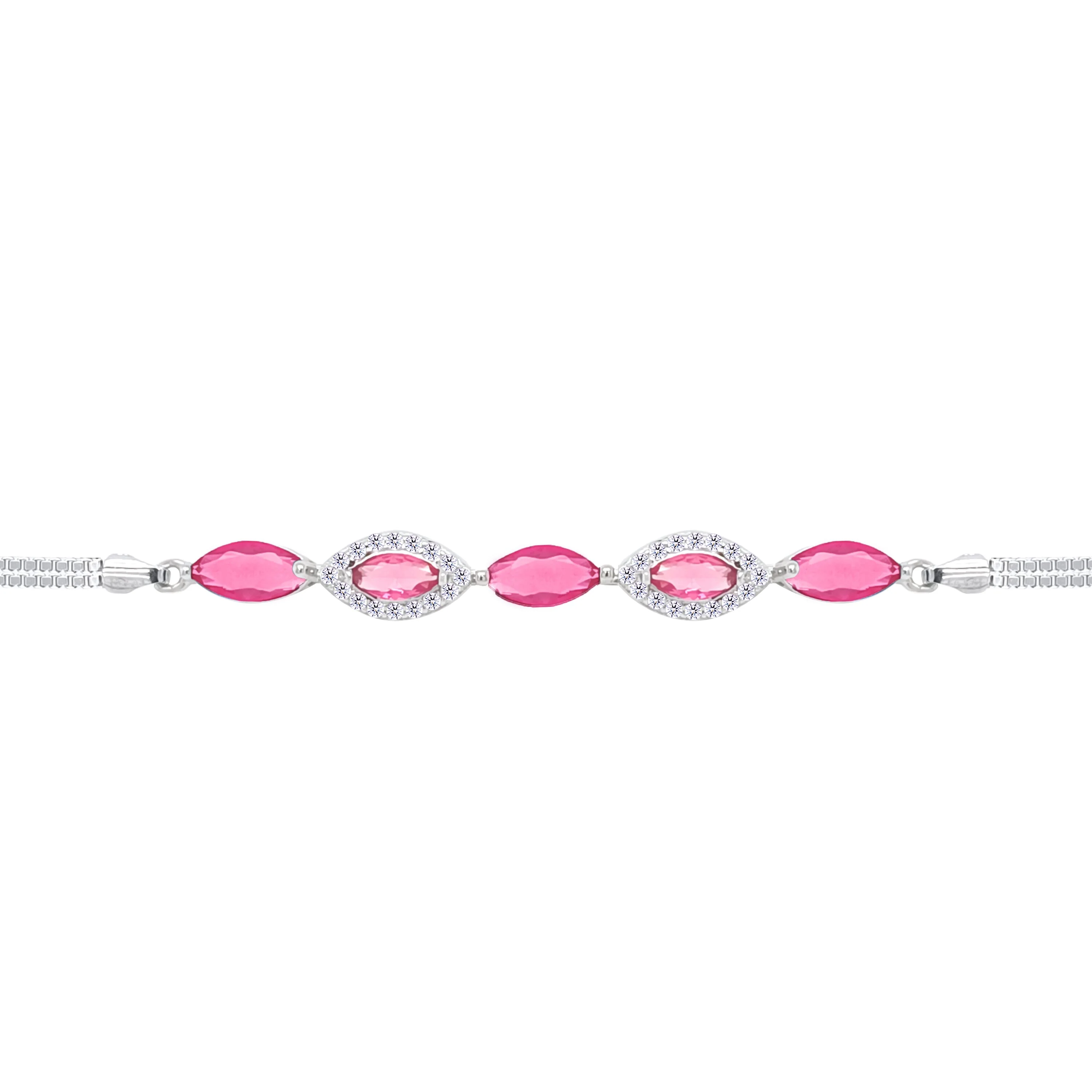 Asfour Crystal Box Chain Bracelet With Blue Dark Rose Design In 925 Sterling Silver-BD0314-O5
