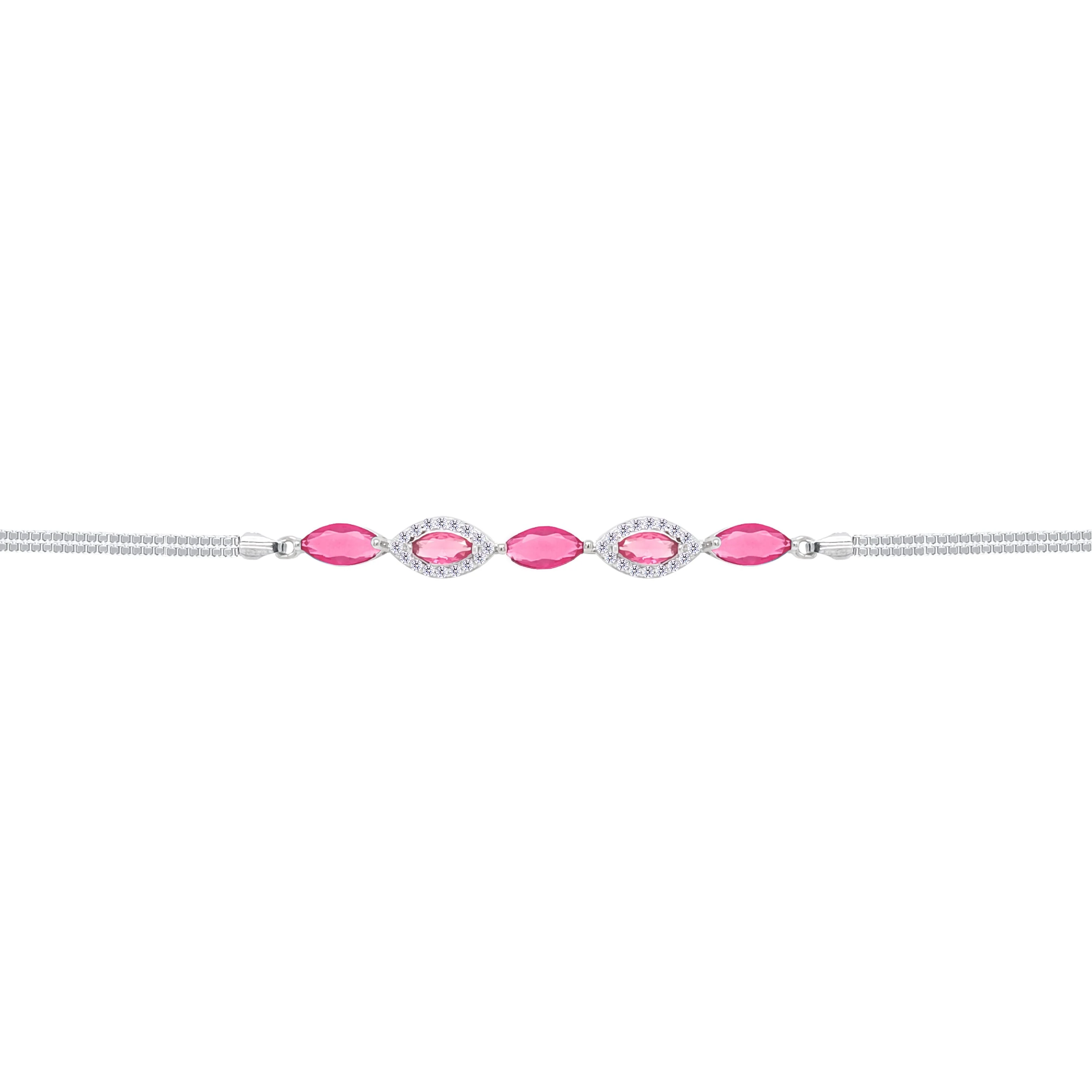 Asfour Crystal Box Chain Bracelet With Blue Dark Rose Design In 925 Sterling Silver-BD0314-O5 - Image 2