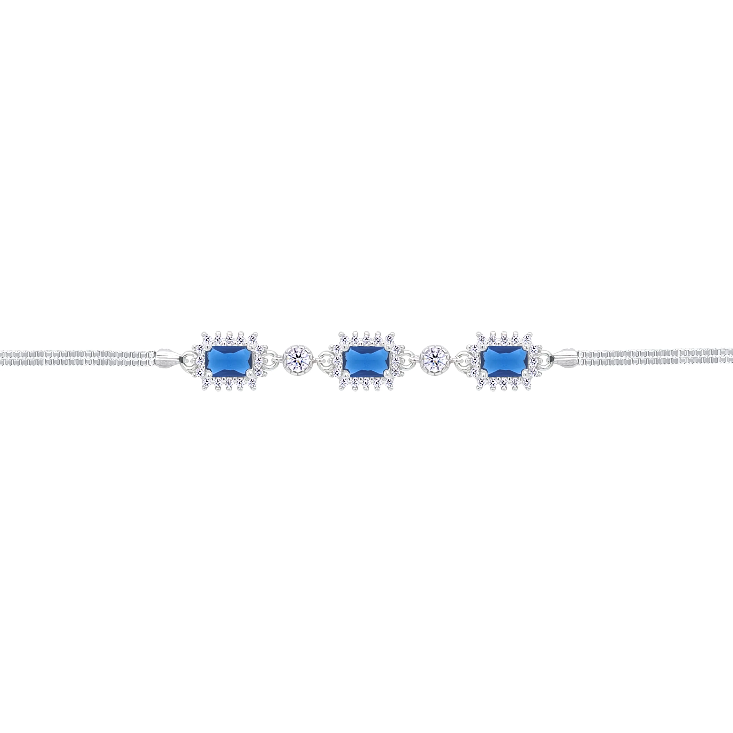 Asfour Crystal Box Chain Bracelet With Blue Emerald Design In 925 Sterling Silver-BD0291-B - Image 2