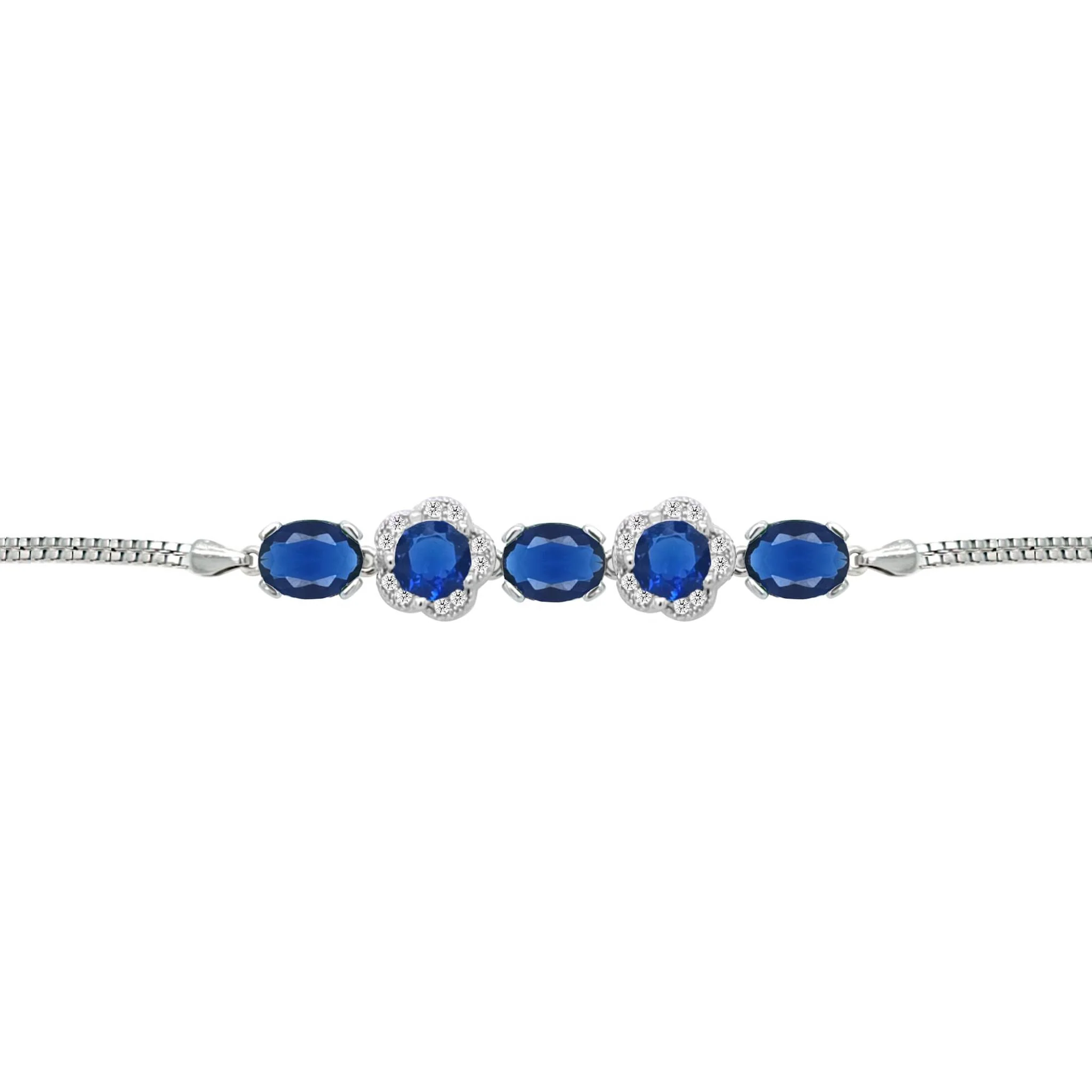 Asfour Crystal Box Chain Bracelet With Blue Flower & Oval Design In 925 Sterling Silver-BM0076-B