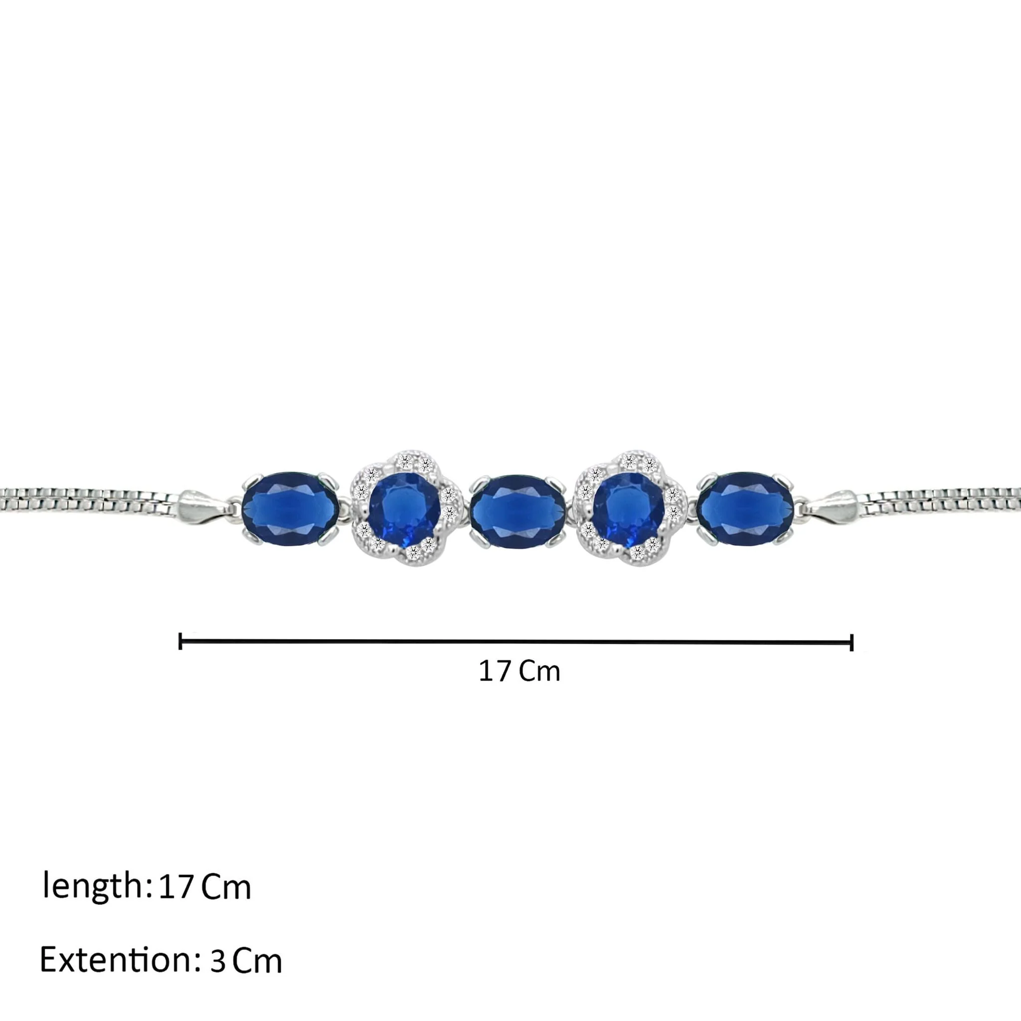 Asfour Crystal Box Chain Bracelet With Blue Flower & Oval Design In 925 Sterling Silver-BM0076-B - Image 2