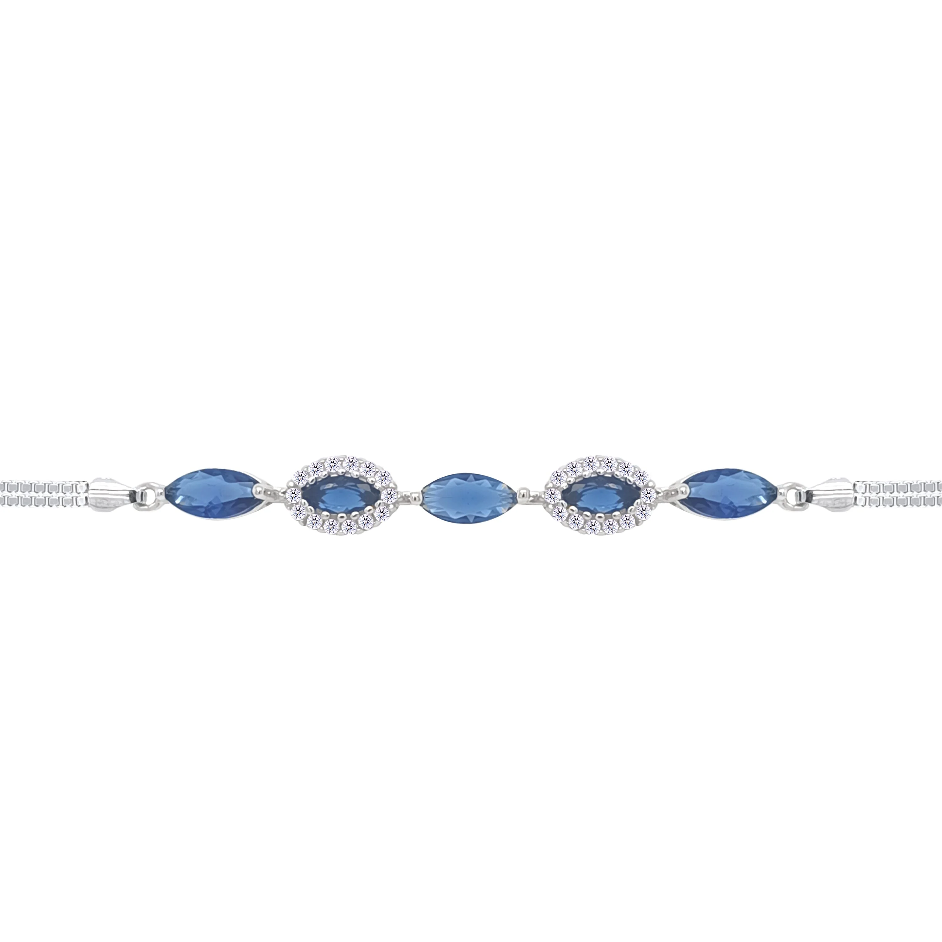 Asfour Crystal Box Chain Bracelet With Blue Marquise Design In 925 Sterling Silver-BD0314-B
