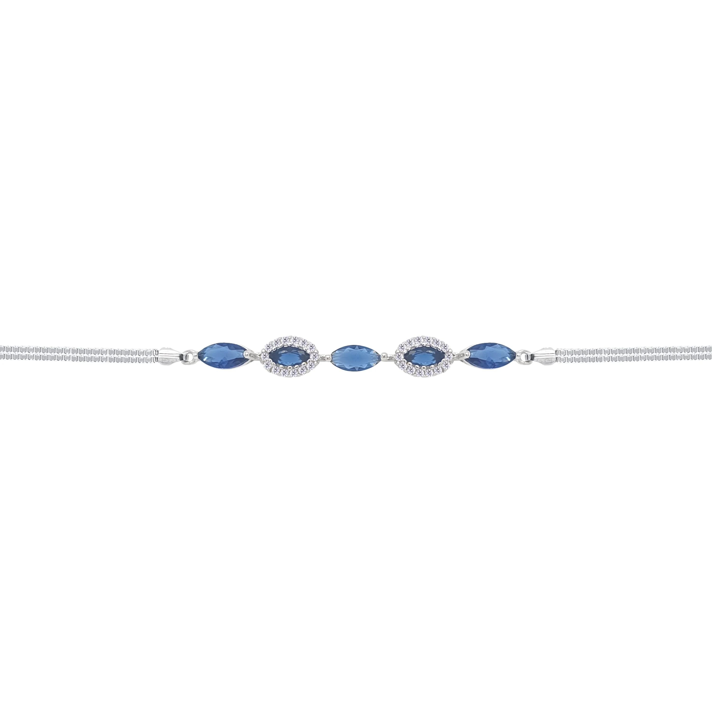 Asfour Crystal Box Chain Bracelet With Blue Marquise Design In 925 Sterling Silver-BD0314-B - Image 2