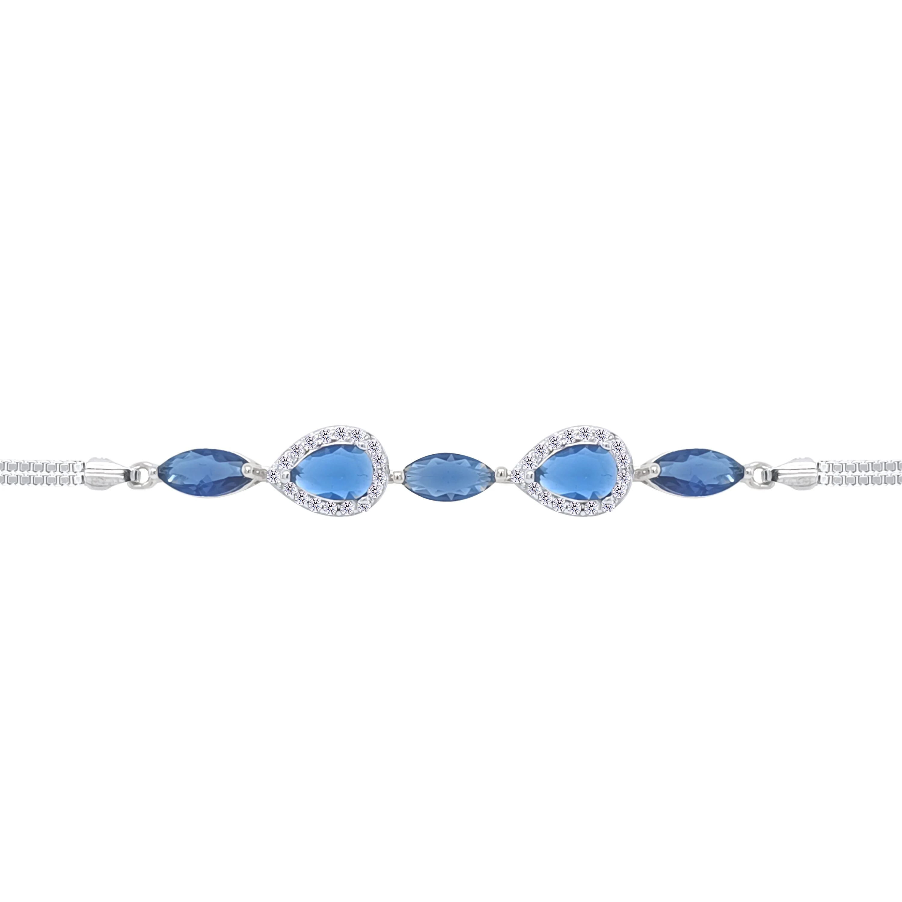 Asfour Crystal Box Chain Bracelet With Blue Marquise & Pear Design In 925 Sterling Silver-BD0316-B