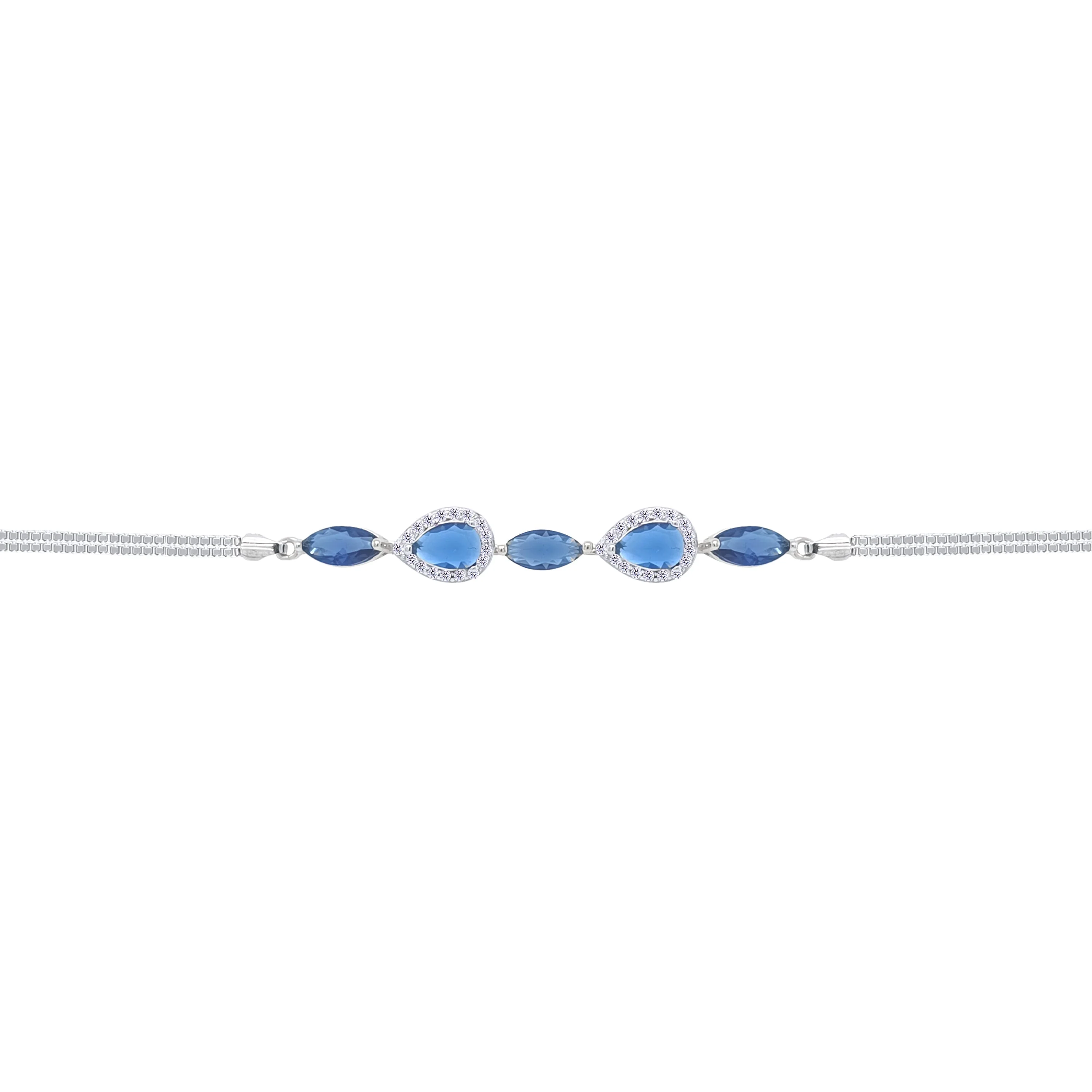 Asfour Crystal Box Chain Bracelet With Blue Marquise & Pear Design In 925 Sterling Silver-BD0316-B - Image 2