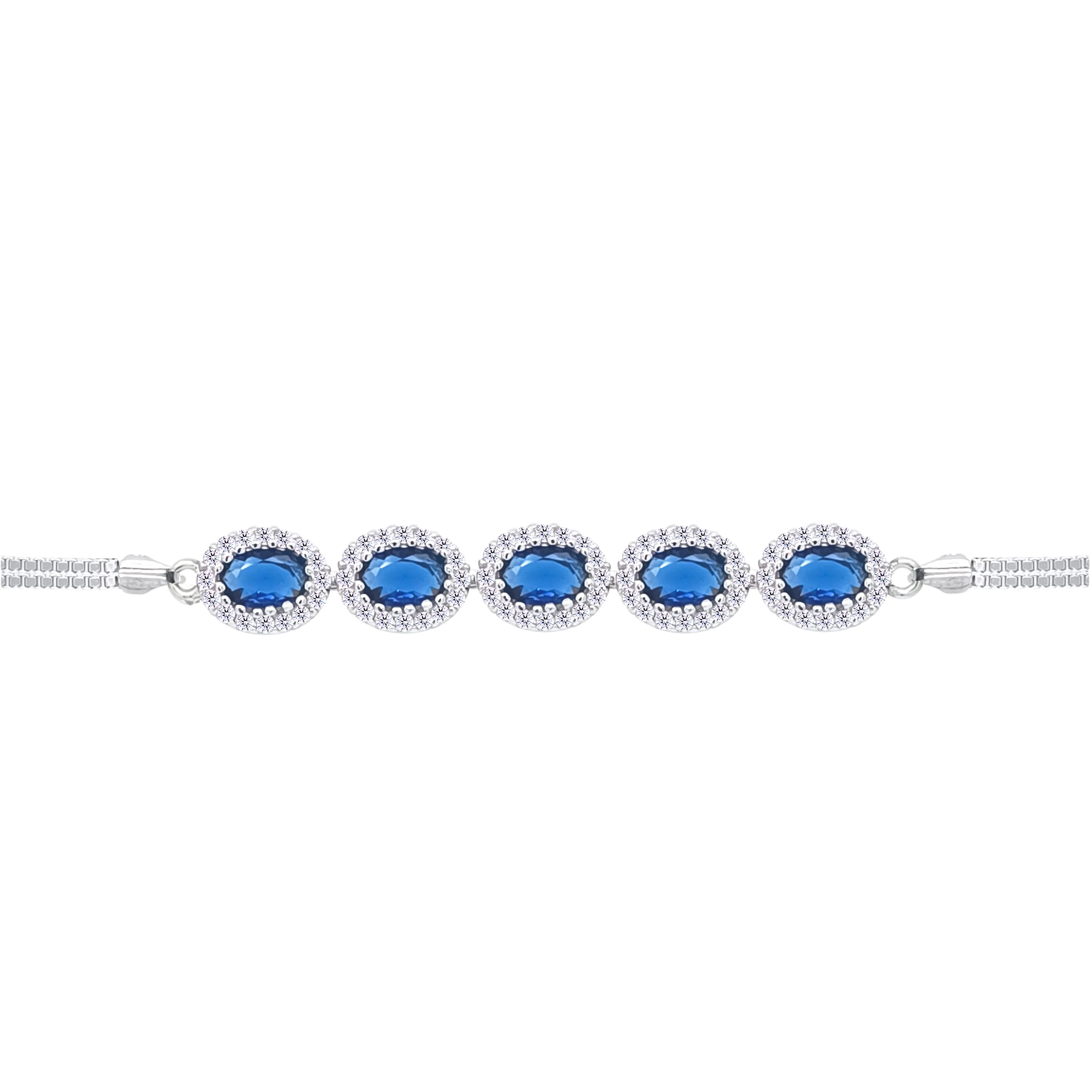 Asfour Crystal Box Chain Bracelet With Blue Oval Design In 925 Sterling Silver-BD0305-B
