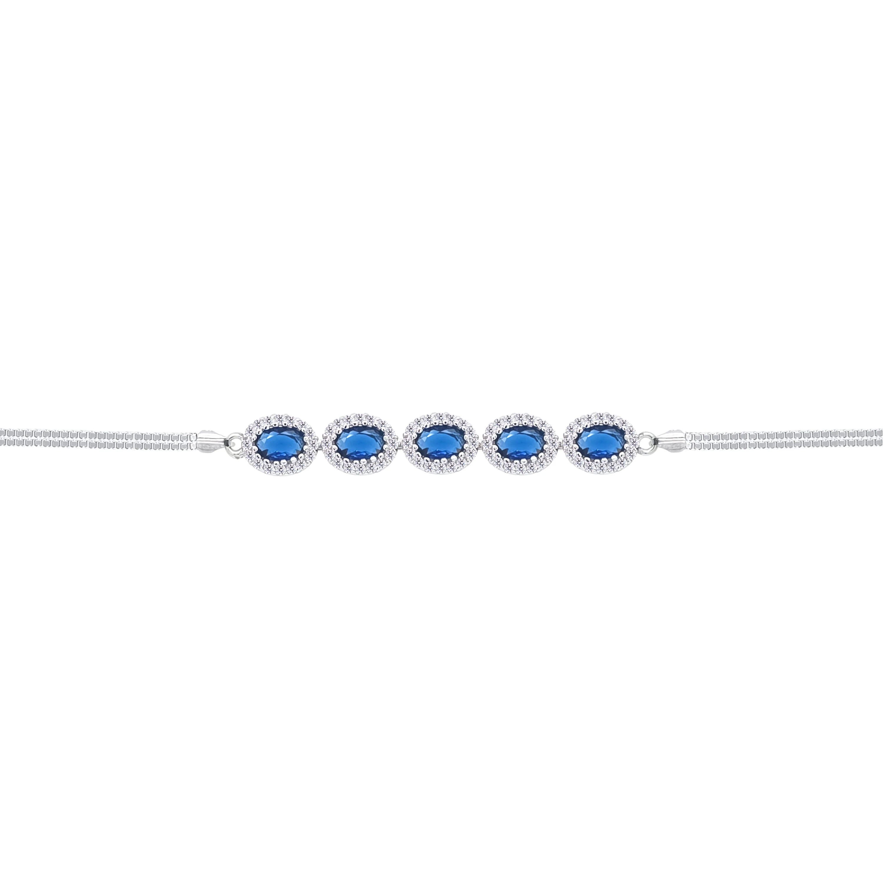 Asfour Crystal Box Chain Bracelet With Blue Oval Design In 925 Sterling Silver-BD0305-B - Image 2