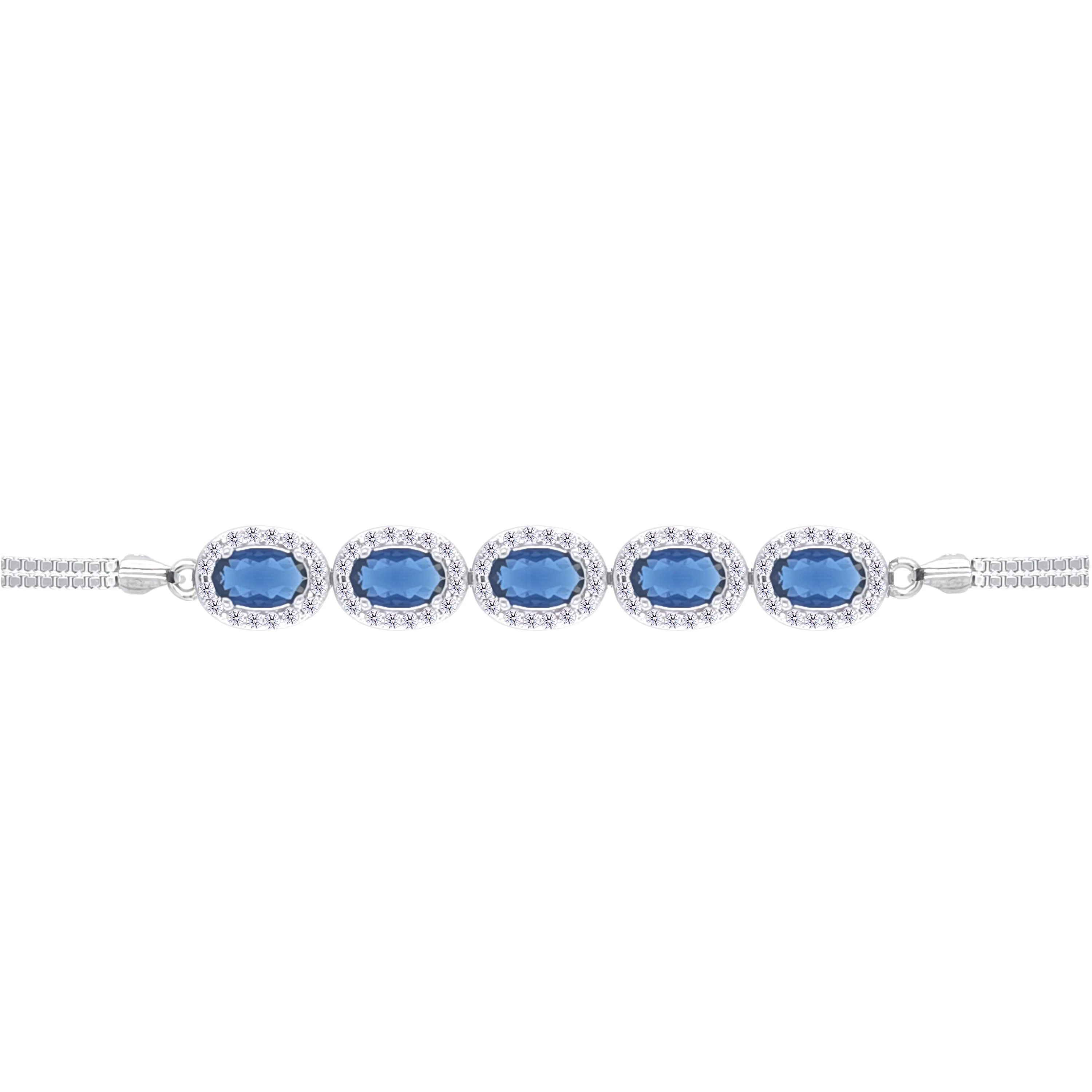 Asfour Crystal Box Chain Bracelet With Blue Oval Design In 925 Sterling Silver-BD0306-B