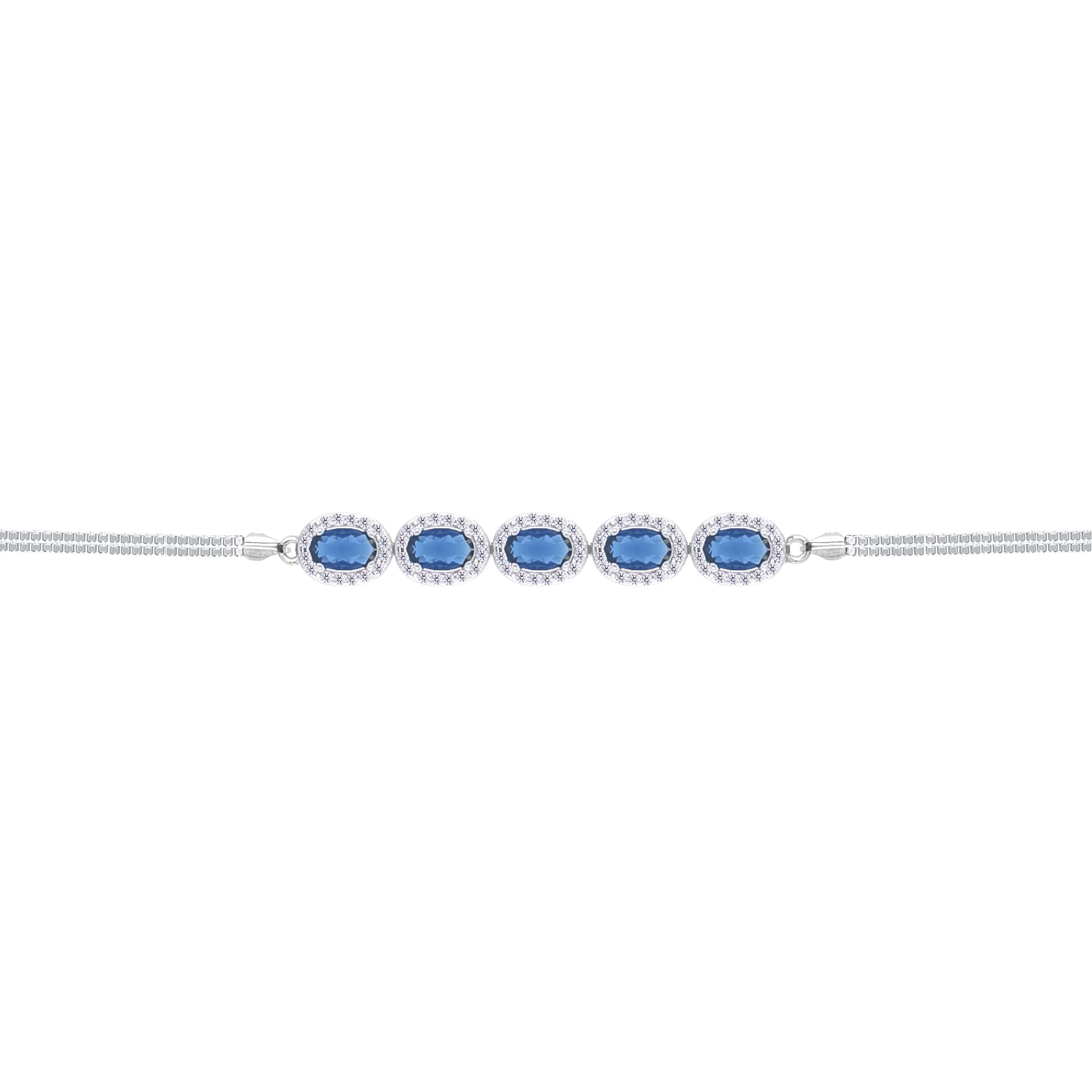 Asfour Crystal Box Chain Bracelet With Blue Oval Design In 925 Sterling Silver-BD0306-B - Image 2
