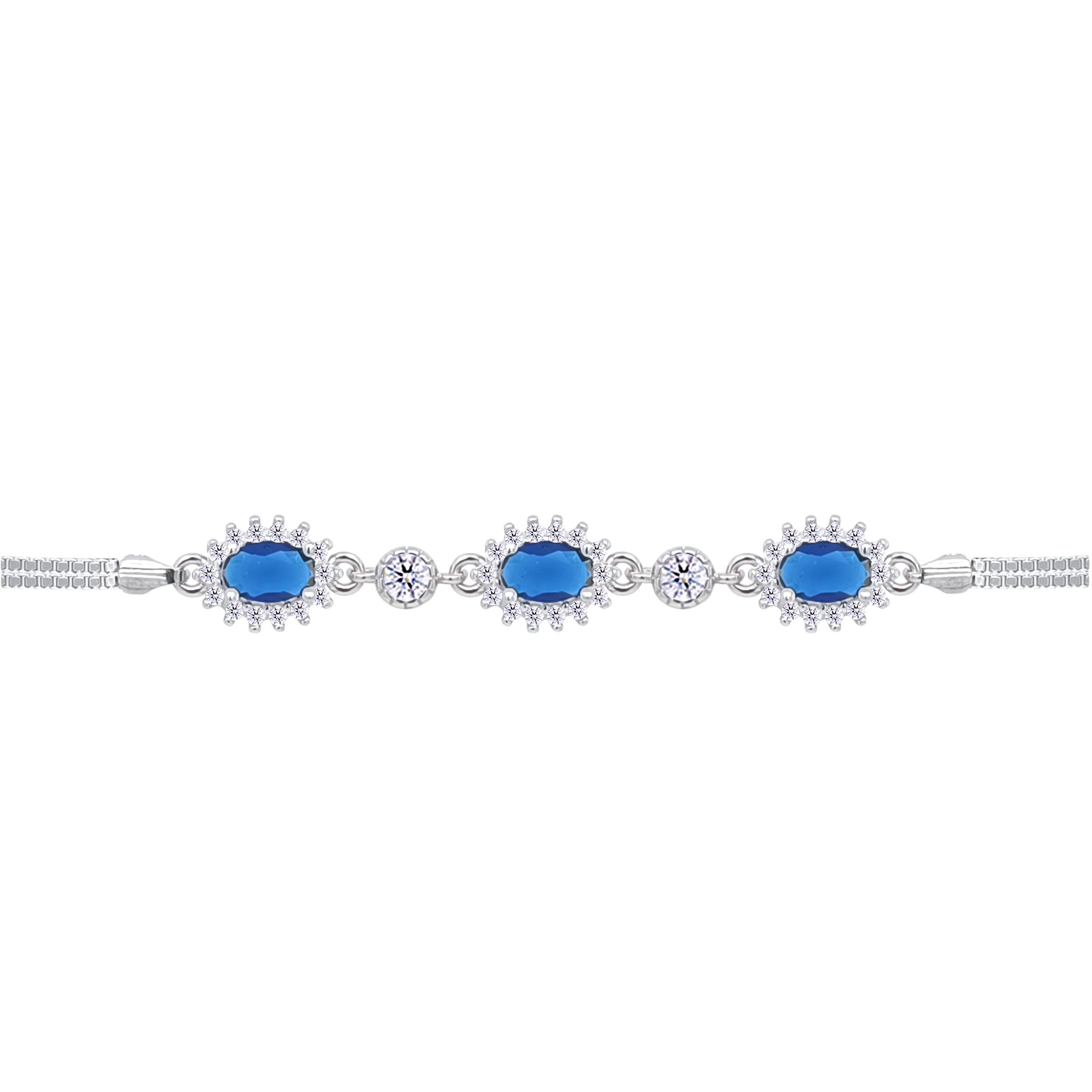 Asfour Crystal Box Chain Bracelet With Blue Oval Stones In 925 Sterling Silver-BD0312-B