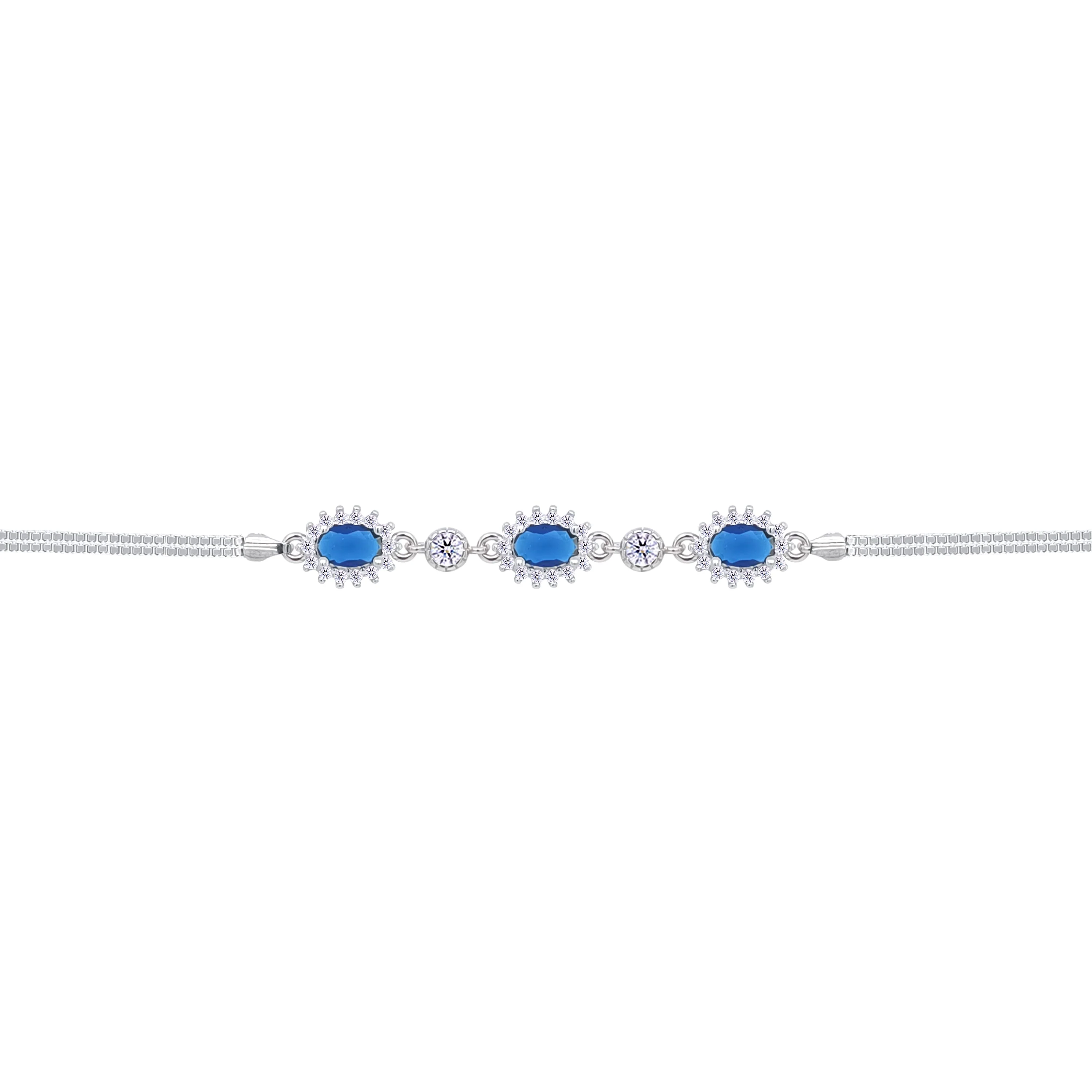 Asfour Crystal Box Chain Bracelet With Blue Oval Stones In 925 Sterling Silver-BD0312-B - Image 2