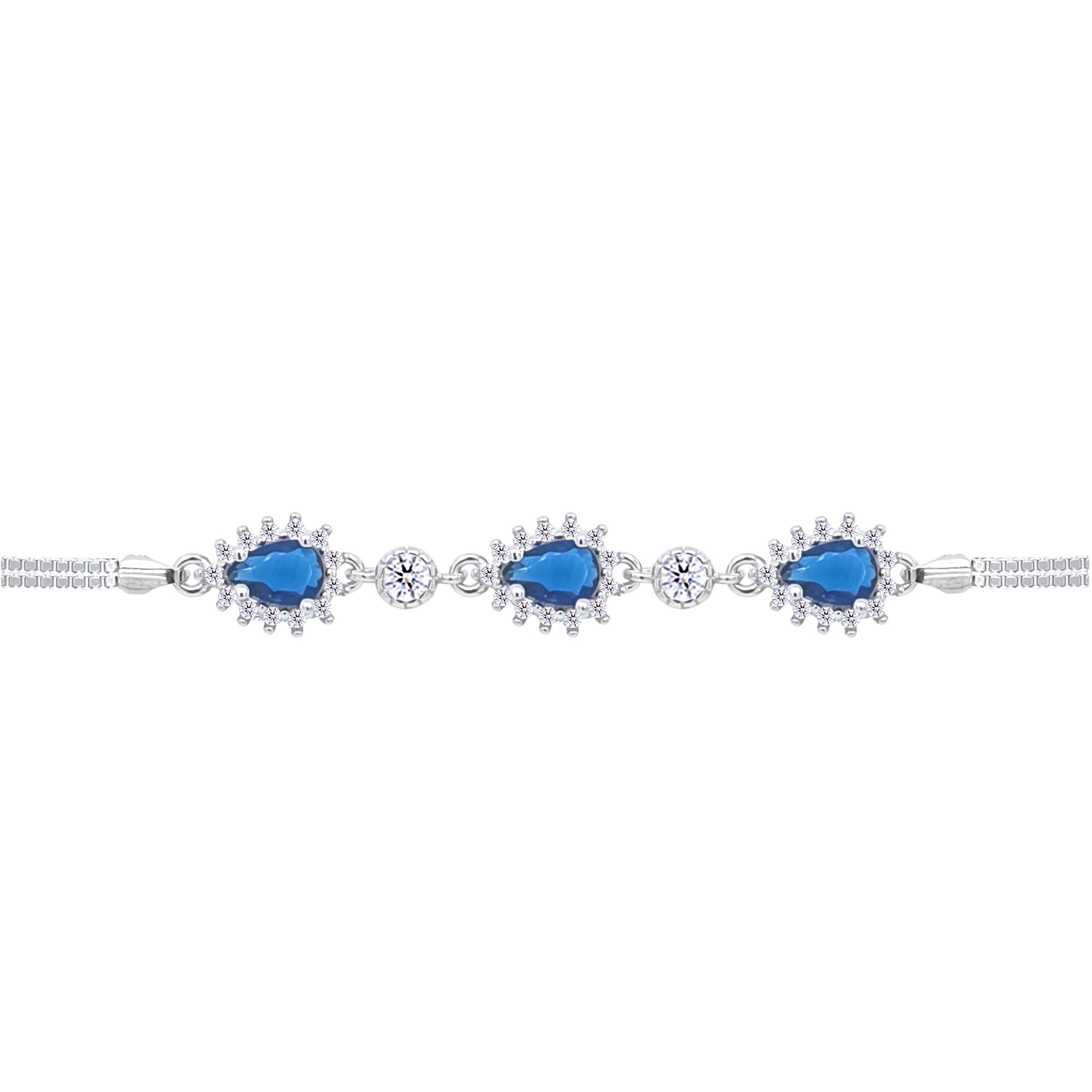 Asfour Crystal Box Chain Bracelet With Blue Pear Design In 925 Sterling Silver-BD0313-B