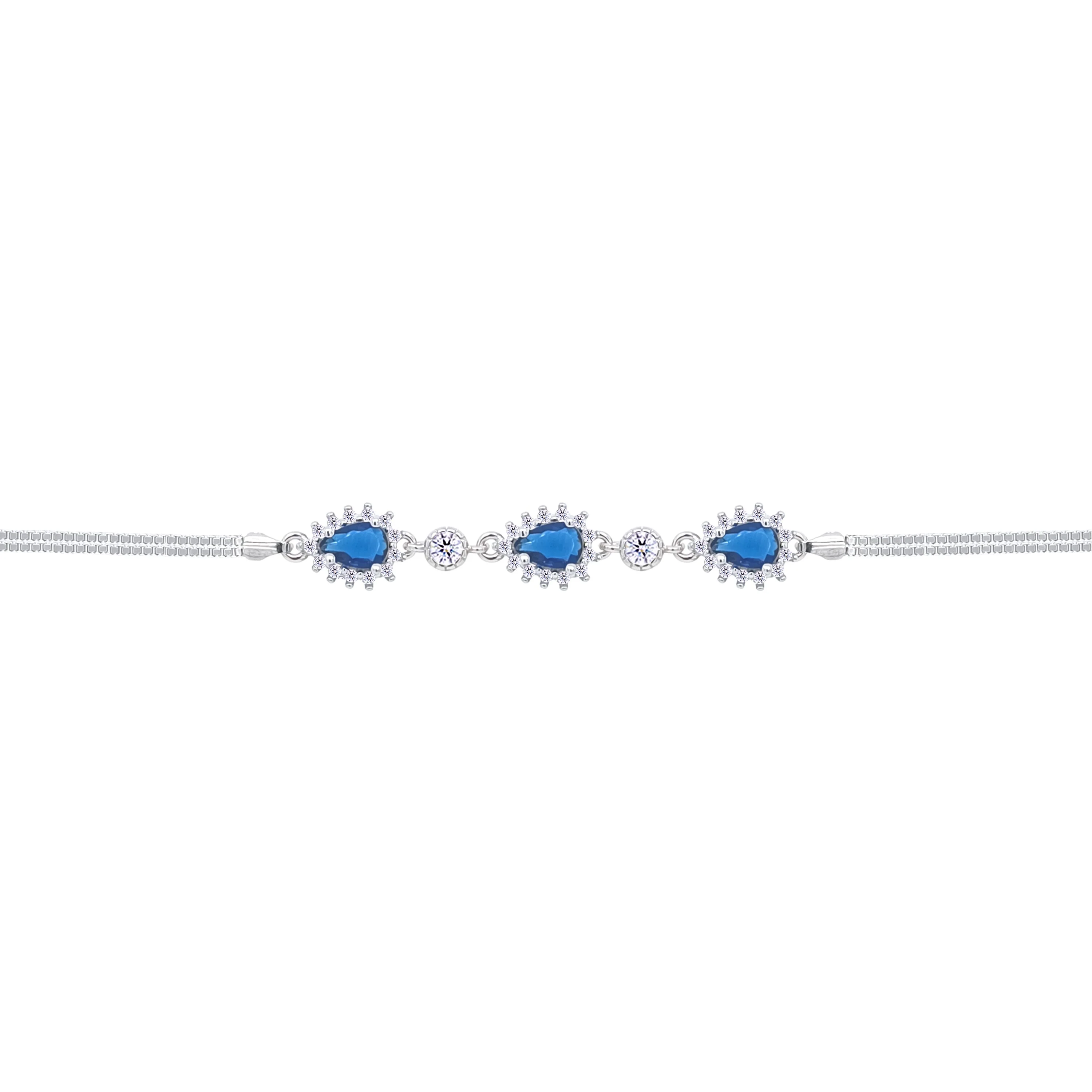 Asfour Crystal Box Chain Bracelet With Blue Pear Design In 925 Sterling Silver-BD0313-B - Image 2