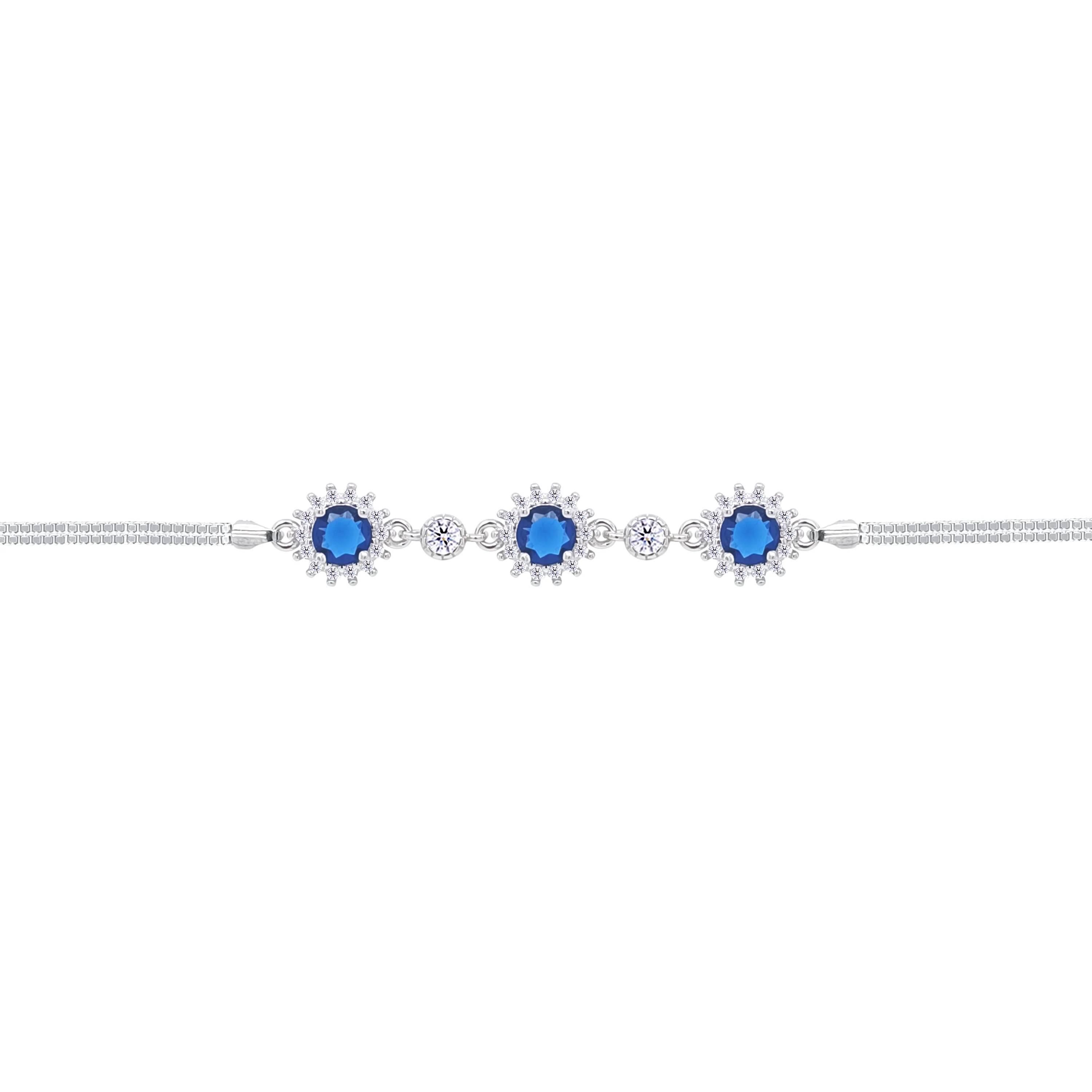 Asfour Crystal Box Chain Bracelet With Blue Round Design In 925 Sterling Silver-BD0290-B - Image 2
