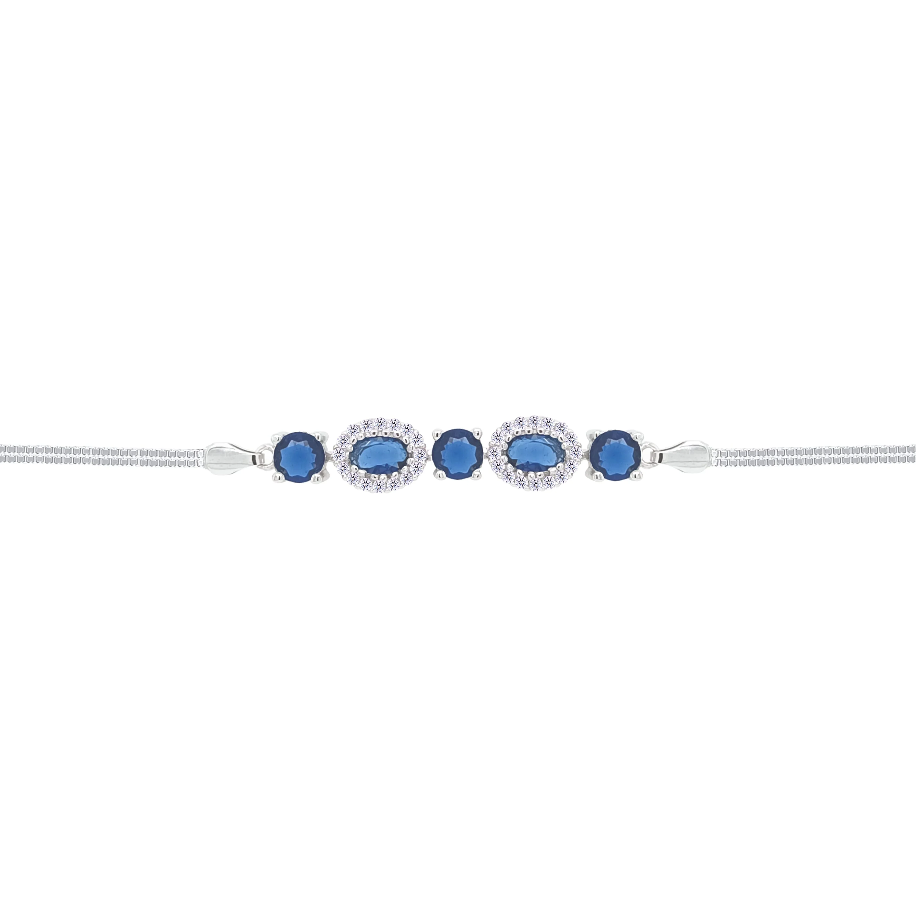 Asfour Crystal Box Chain Bracelet With Blue Round & Oval Stones In 925 Sterling Silver-BD0309-B - Image 2